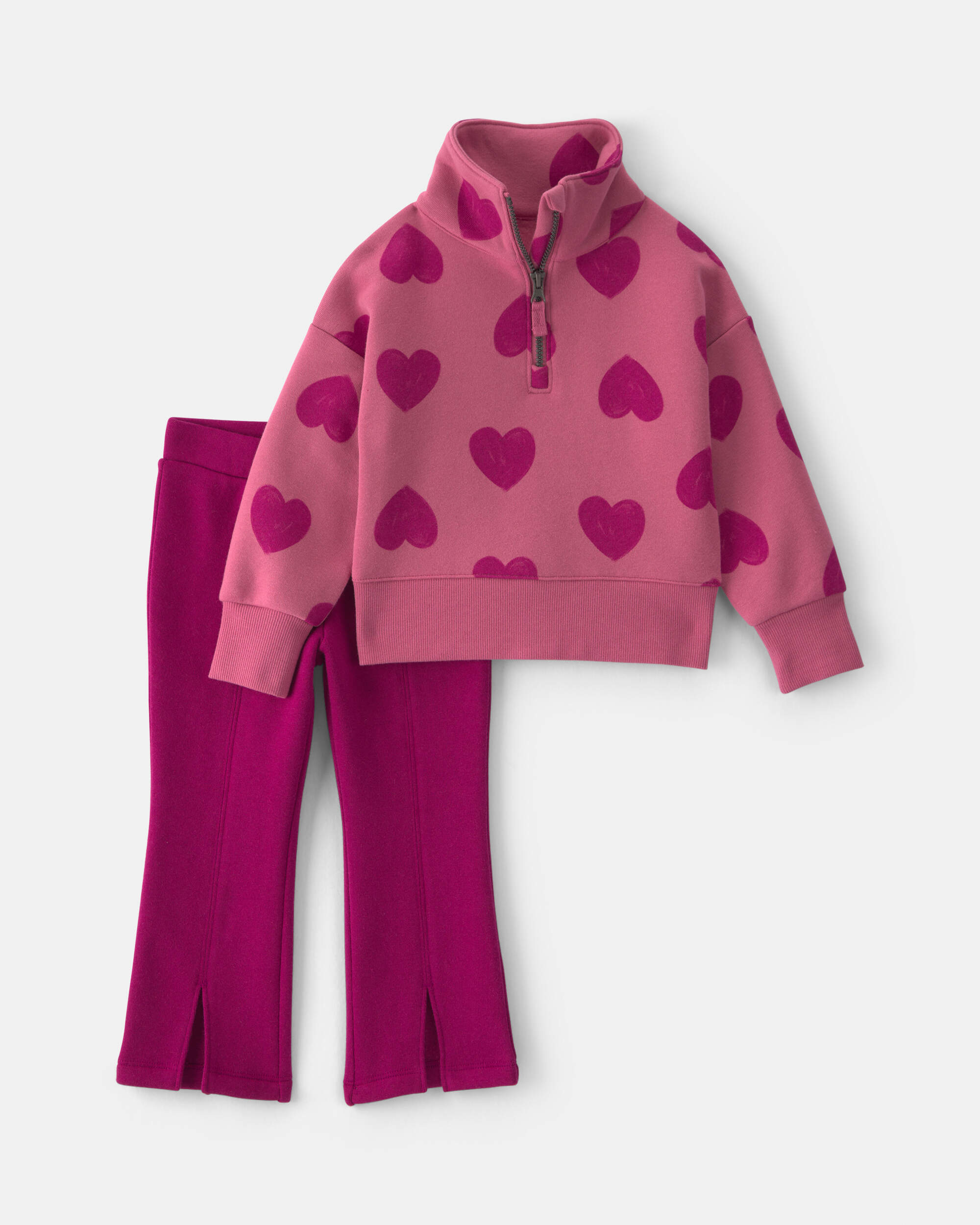 Baby Girl 2-Piece Heart Fleece Long-Sleeve Top & Pant Set - Pink/Red