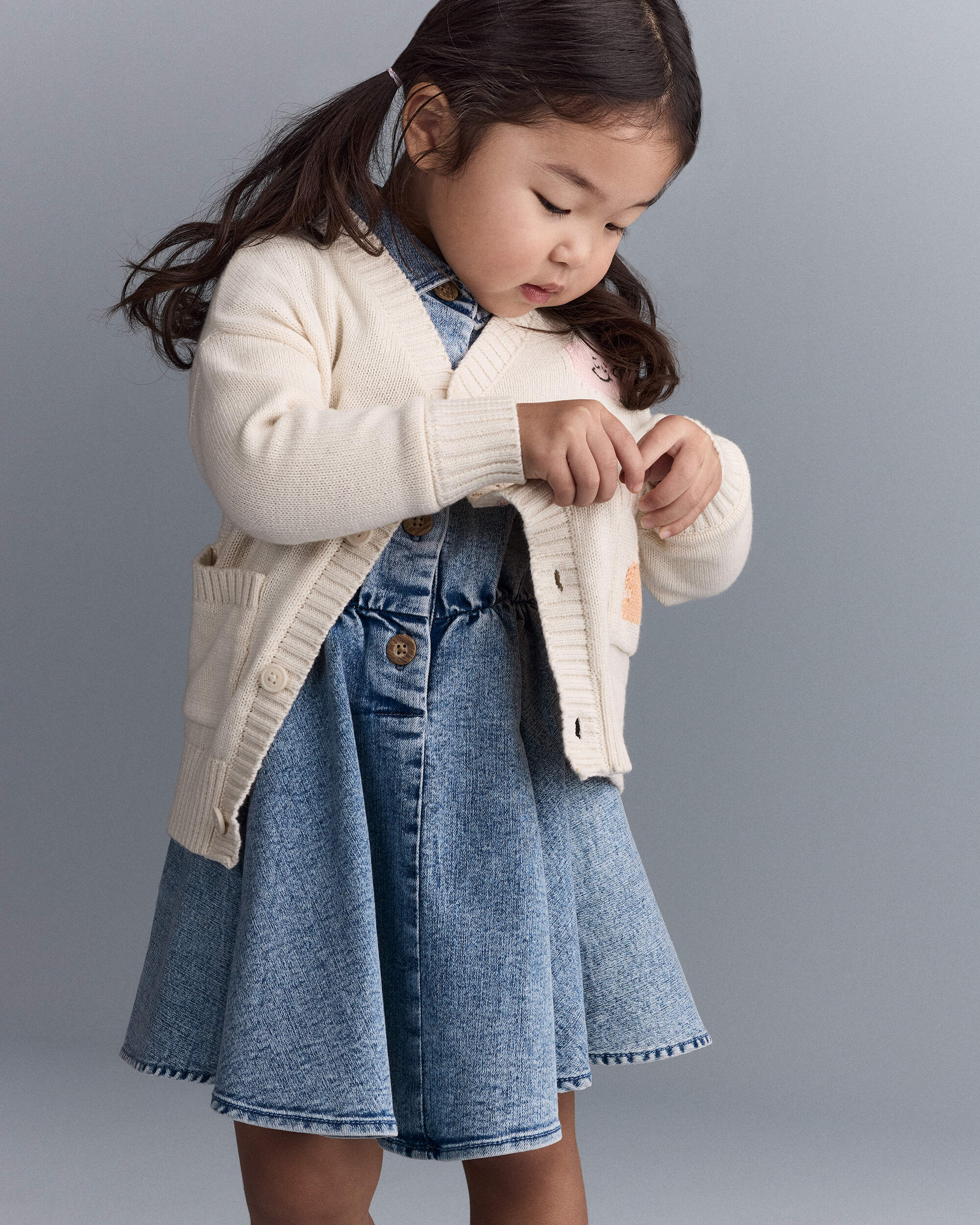 Toddler Cardigan with Avenue Pockets Character Print- Cream