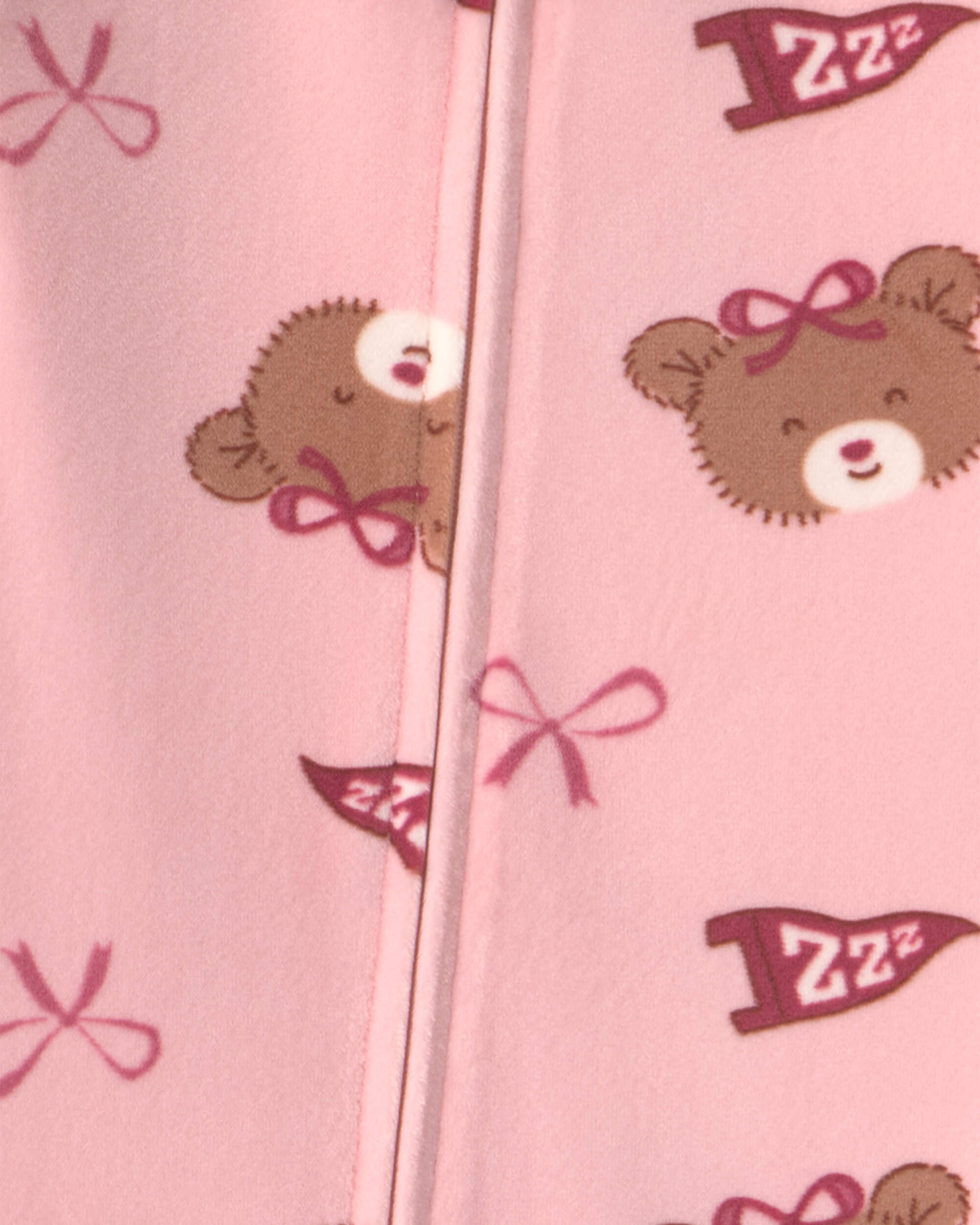 Baby Girl 1-Piece Bears & Bows 2-Way Zip DreamPlush Snug Fit Pyjama - Pink