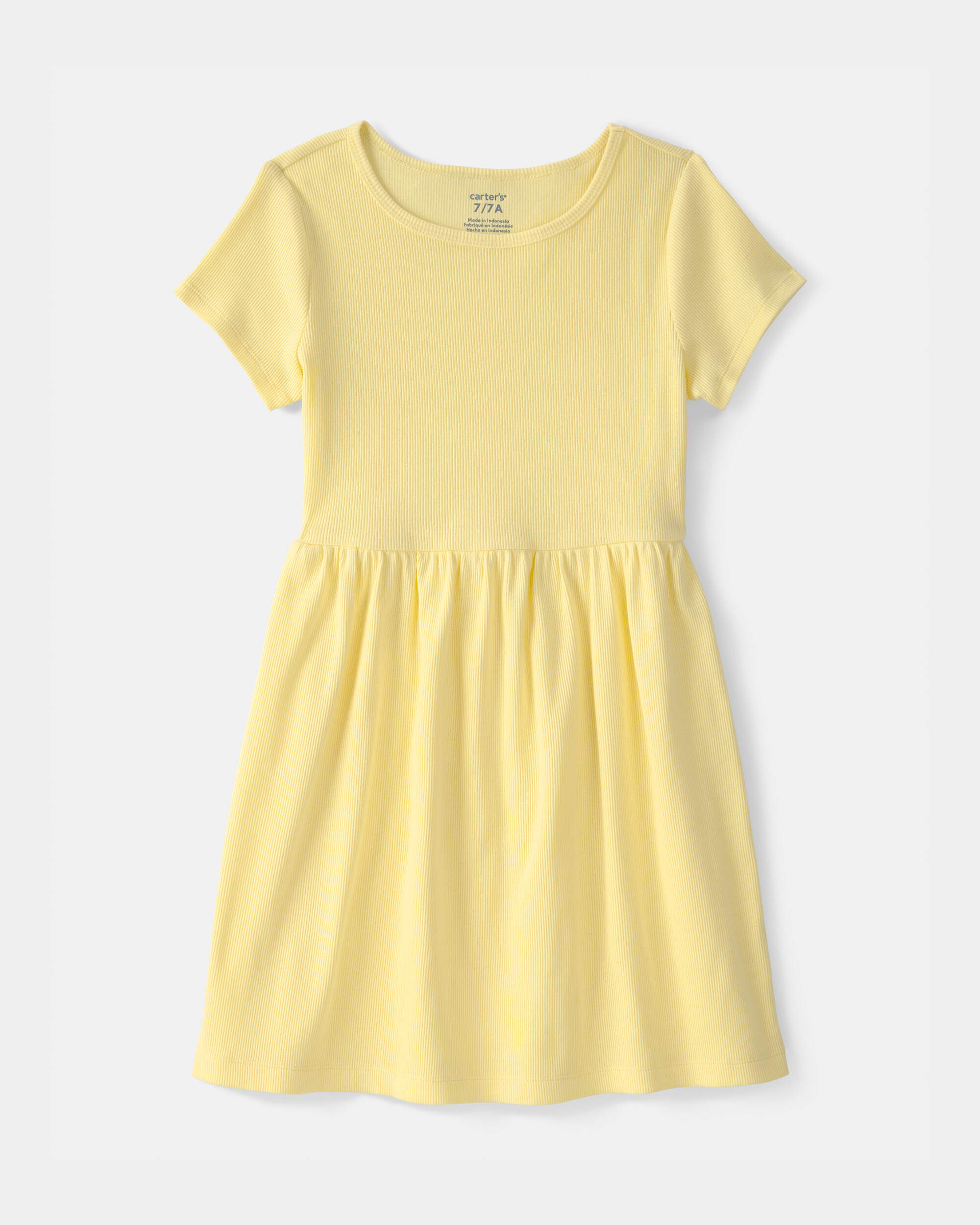Girls Rib Short-Sleeve Dress - Yellow