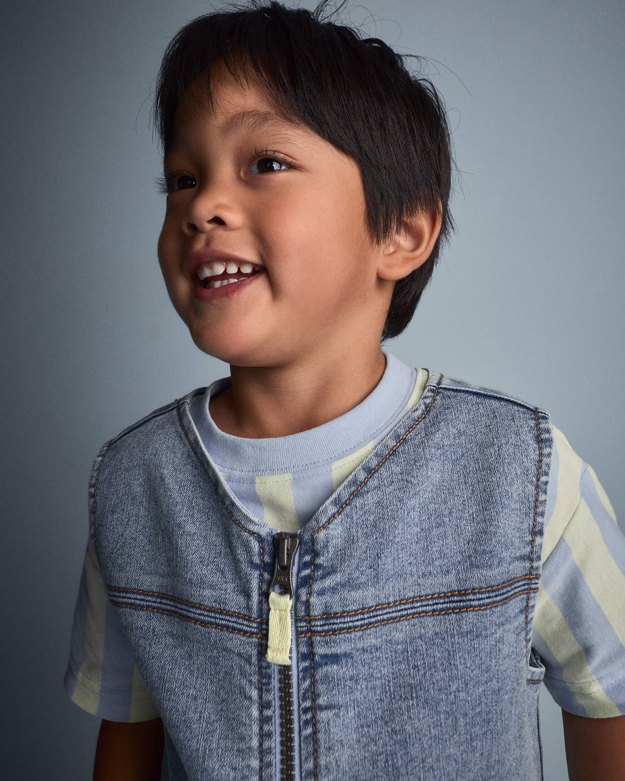 Toddler Boy Zip-Up Denim Vest with Pockets Avenue Wash - Blue