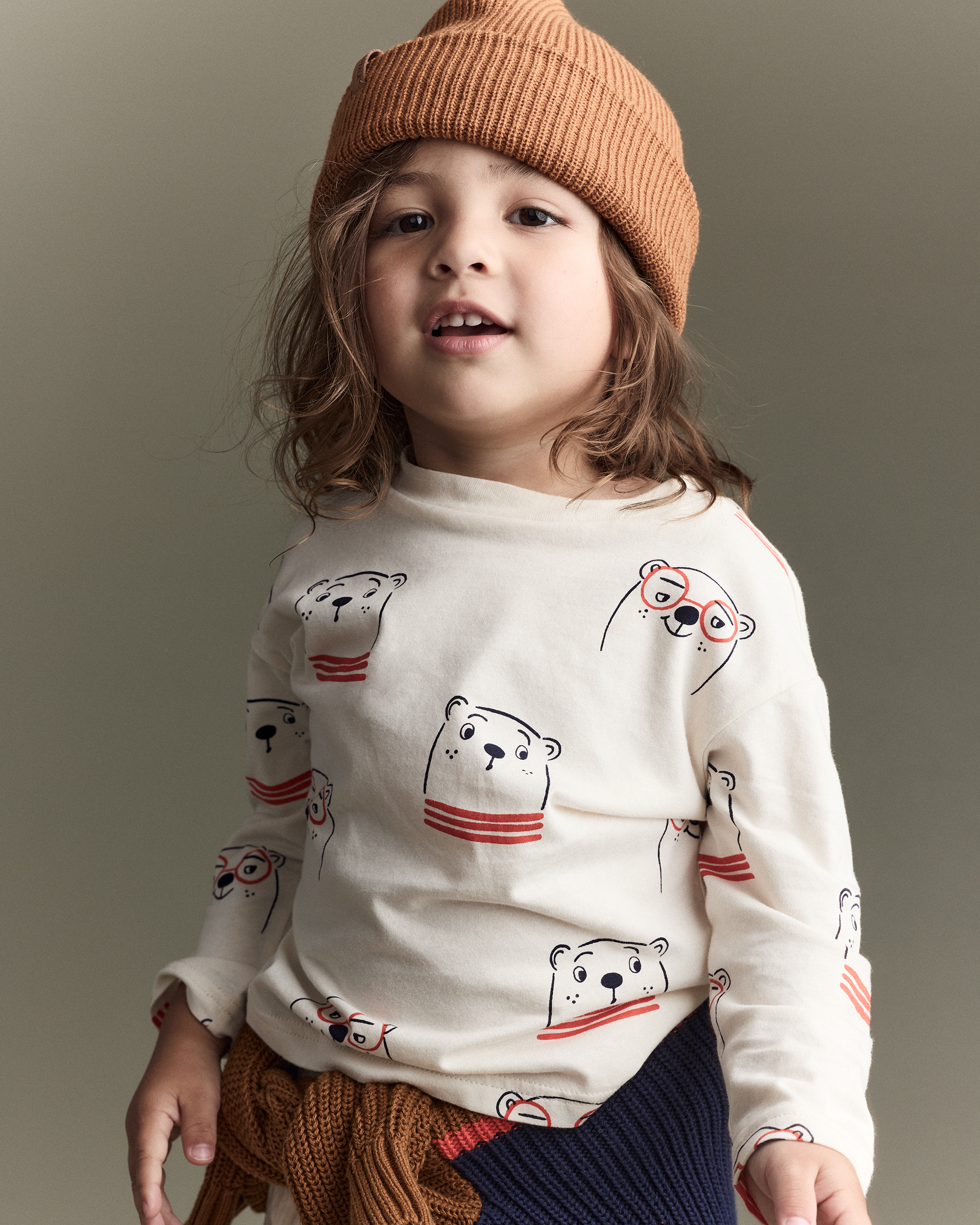 Toddler Otter Print Long-Sleeve Relaxed Graphic Tee - Cream