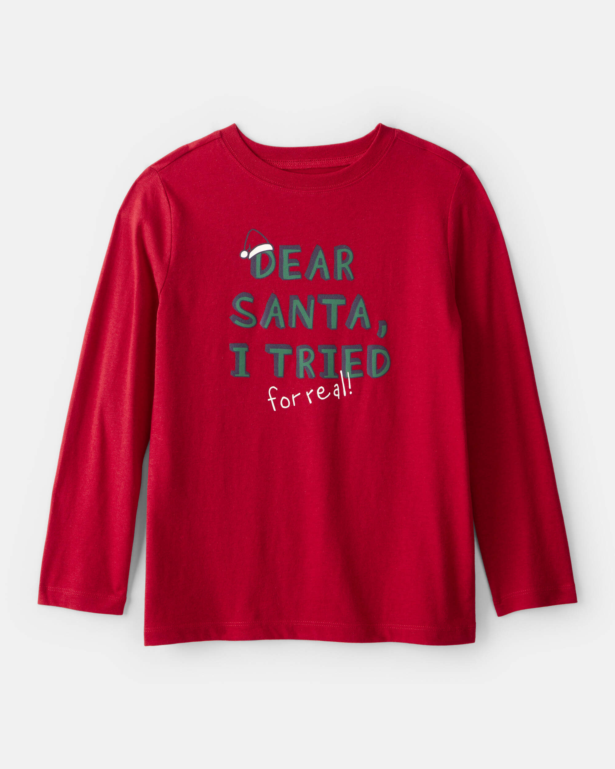 Kid Christmas Santa Long-Sleeve Graphic Tee - Red
