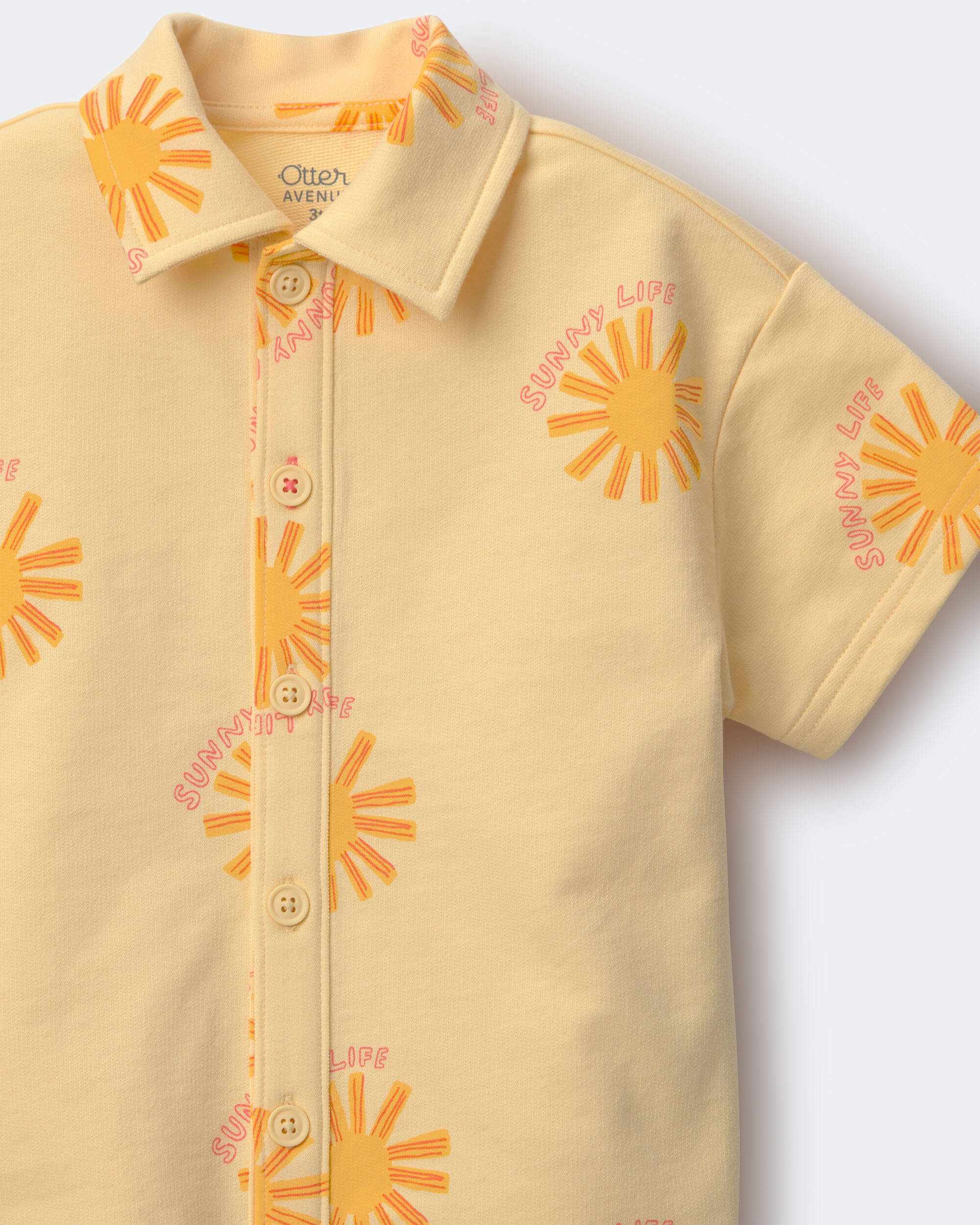 Toddler Boy Button-Down Short-Sleeve Shirt in Sunny Life Print - Yellow, , hi-res
