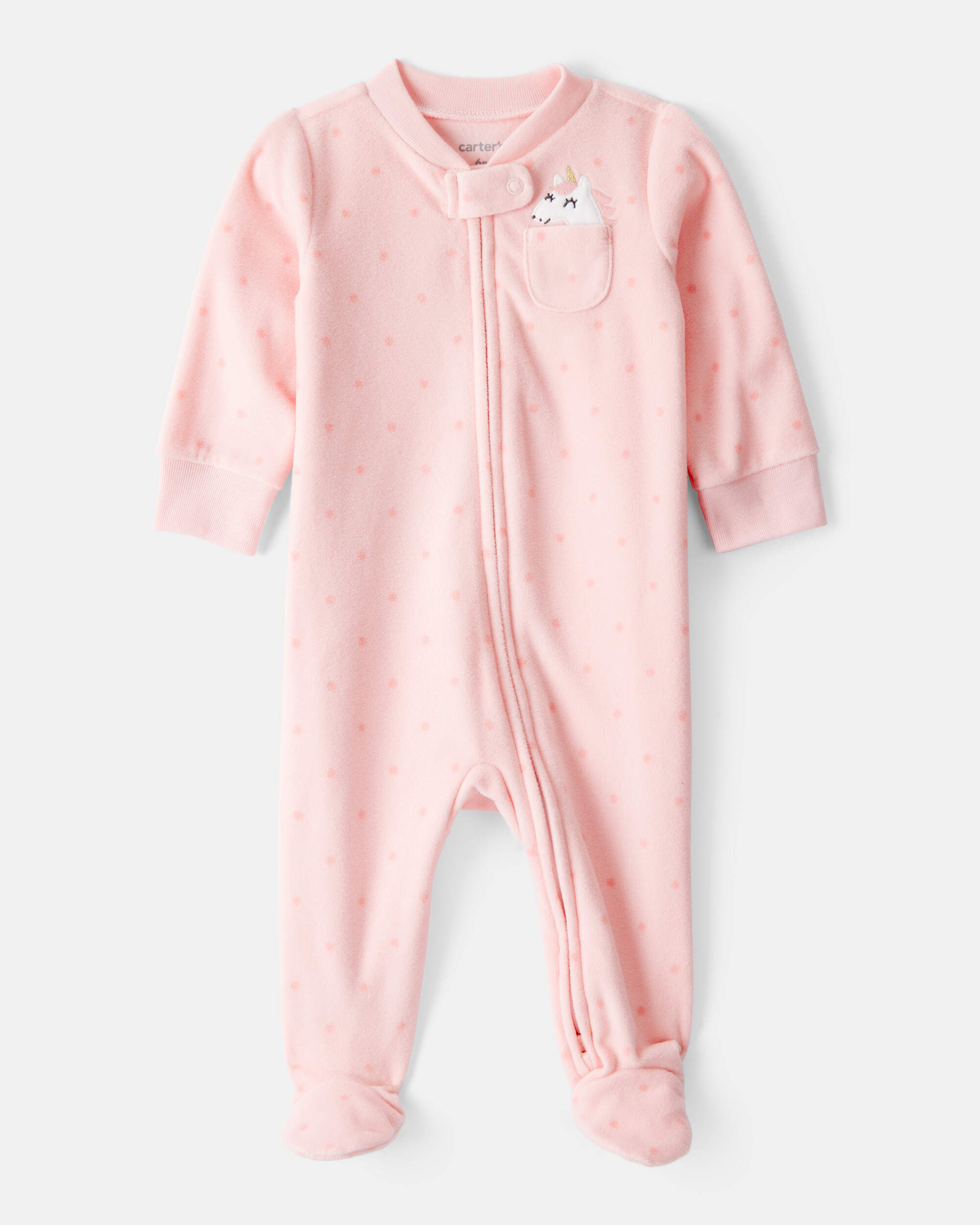 Baby Girl Unicorn Print Loose Fit Long-Sleeve Sleeper - Pink