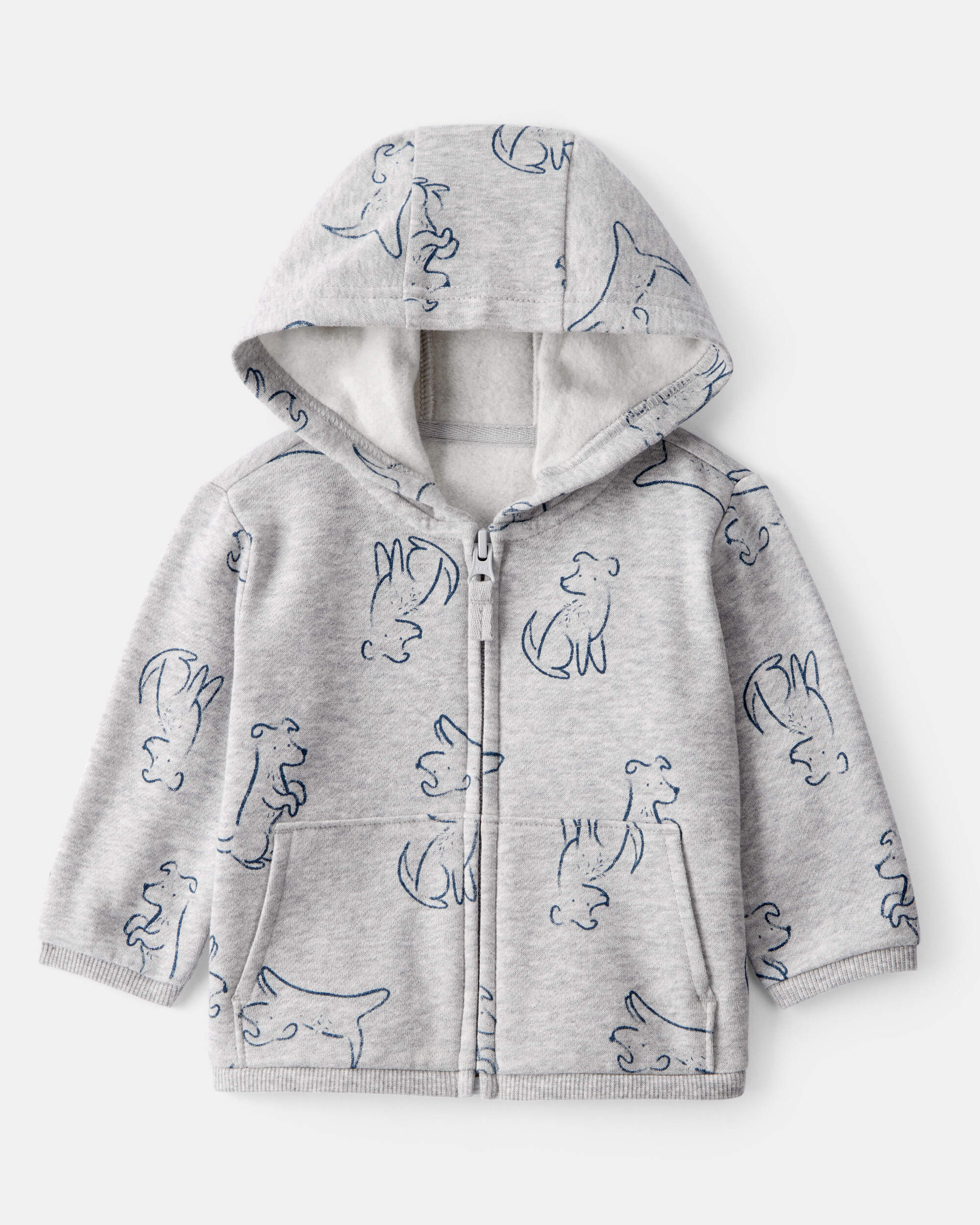 Baby Boy Dog Print Long-Sleeve Hoodie - Grey
