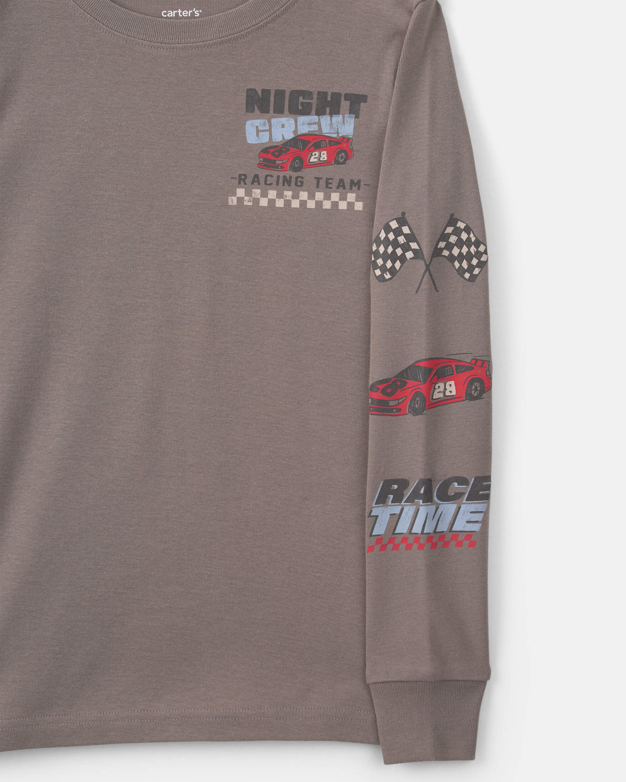 Boys Race Car 100% Cotton 4-Piece Pyjama Set - Grey/Khaki