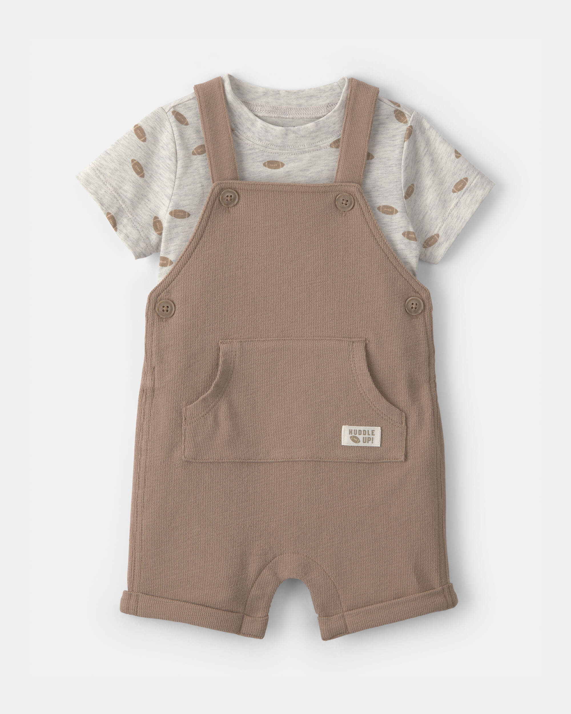 Baby Boy 2-Piece Football Shortall Set - Brown/Grey