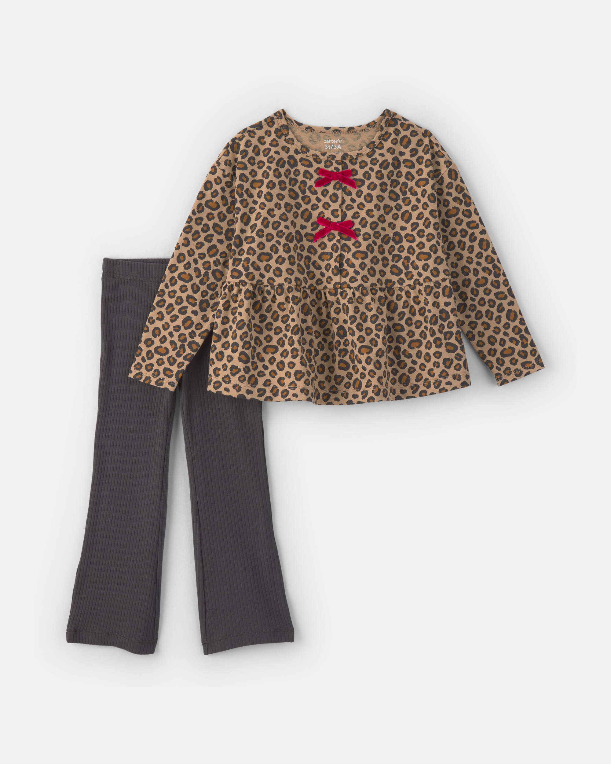 Toddler Girl 2-Piece Leopard Long-Sleeve Top & Pant Set - Brown/Grey