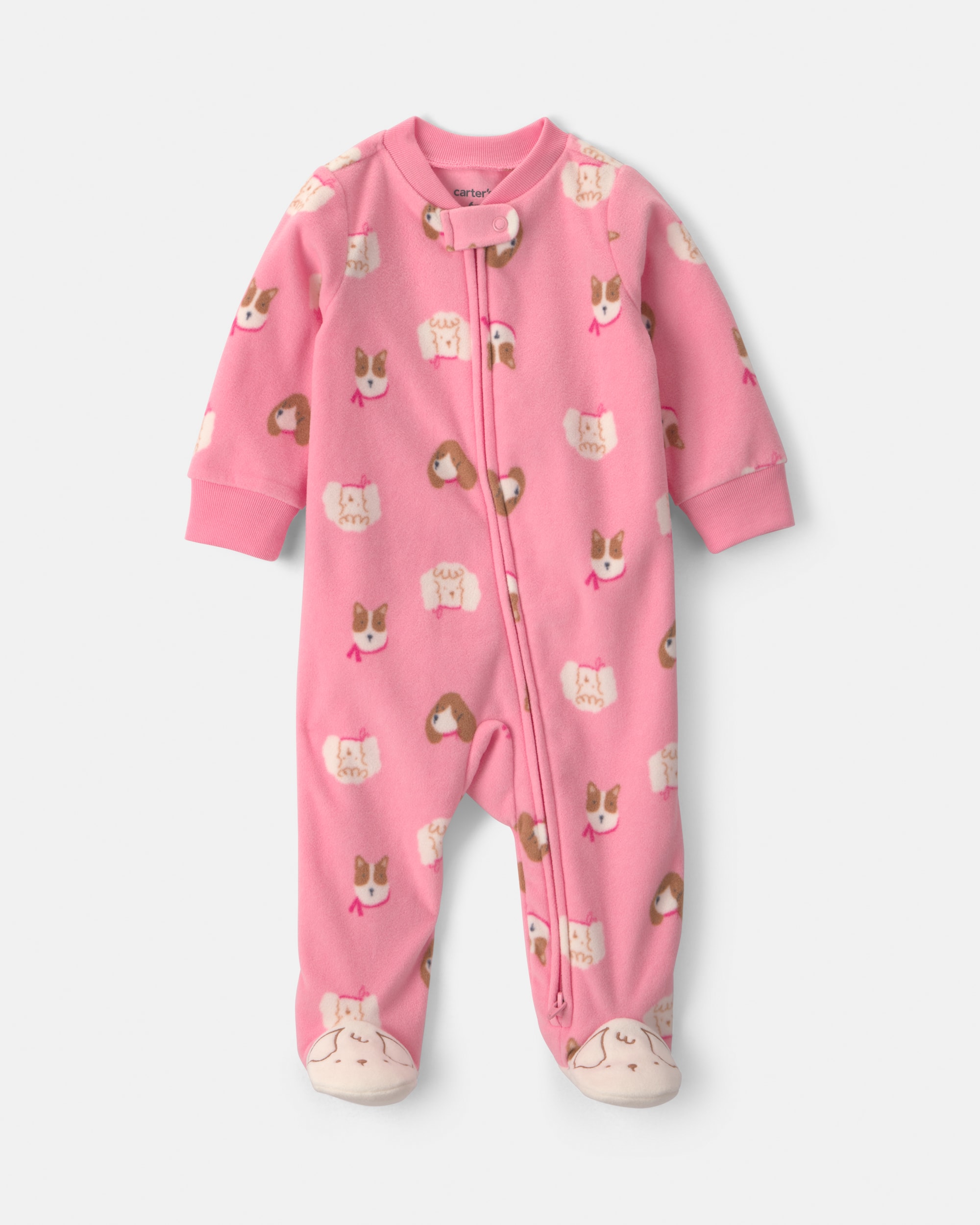 Baby Girl Dog Fleece 2-Way Zip Sleeper - Pink