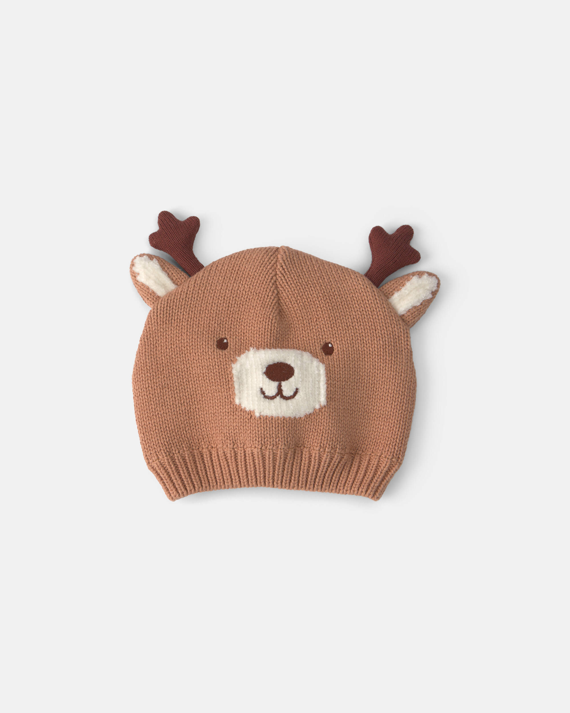 Baby Reindeer Christmas Knit Hat - Brown