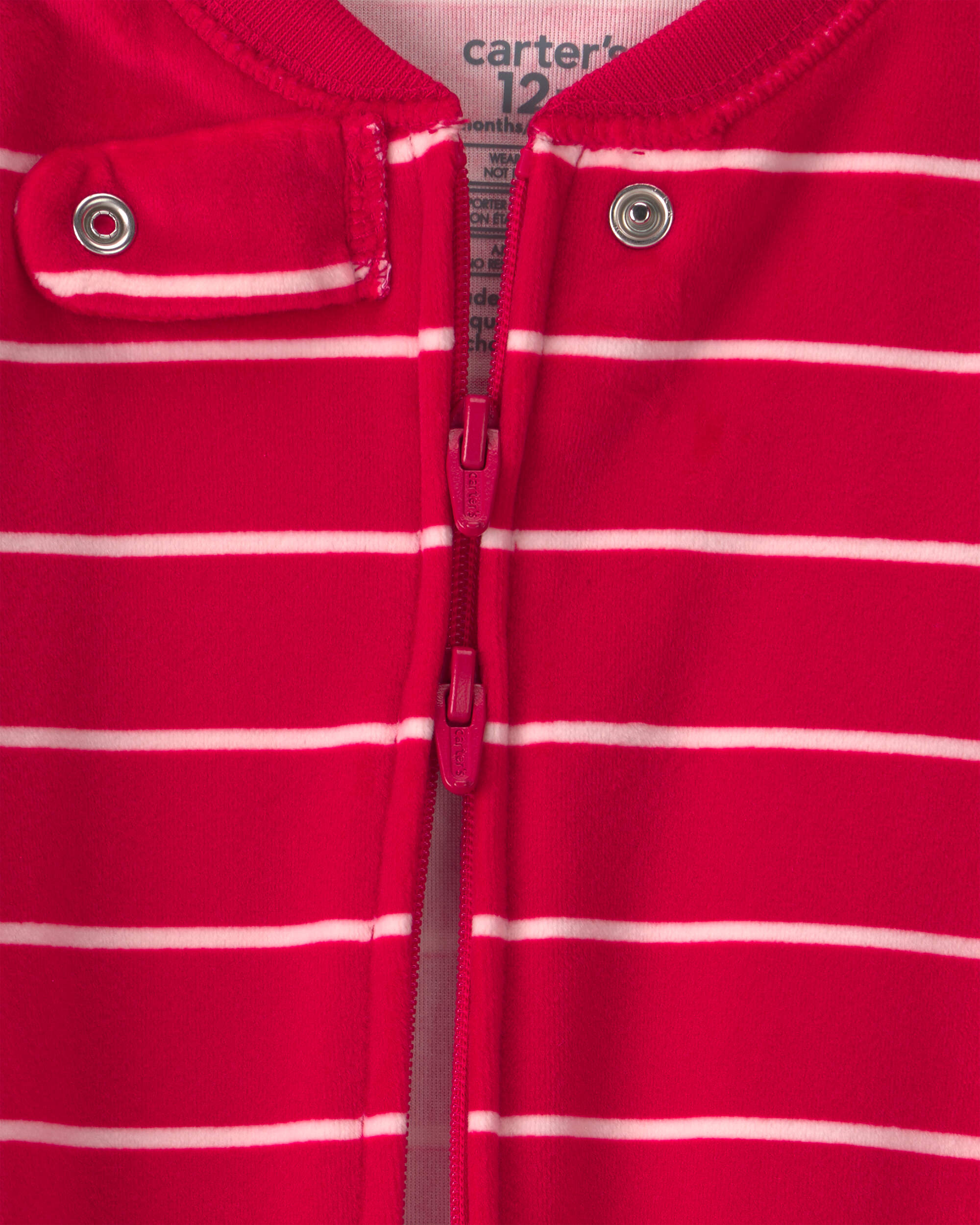 Baby Boy 1-Piece Moose Striped 2-Way Zip DreamPlush Snug Fit Footed Pyjama - Red
