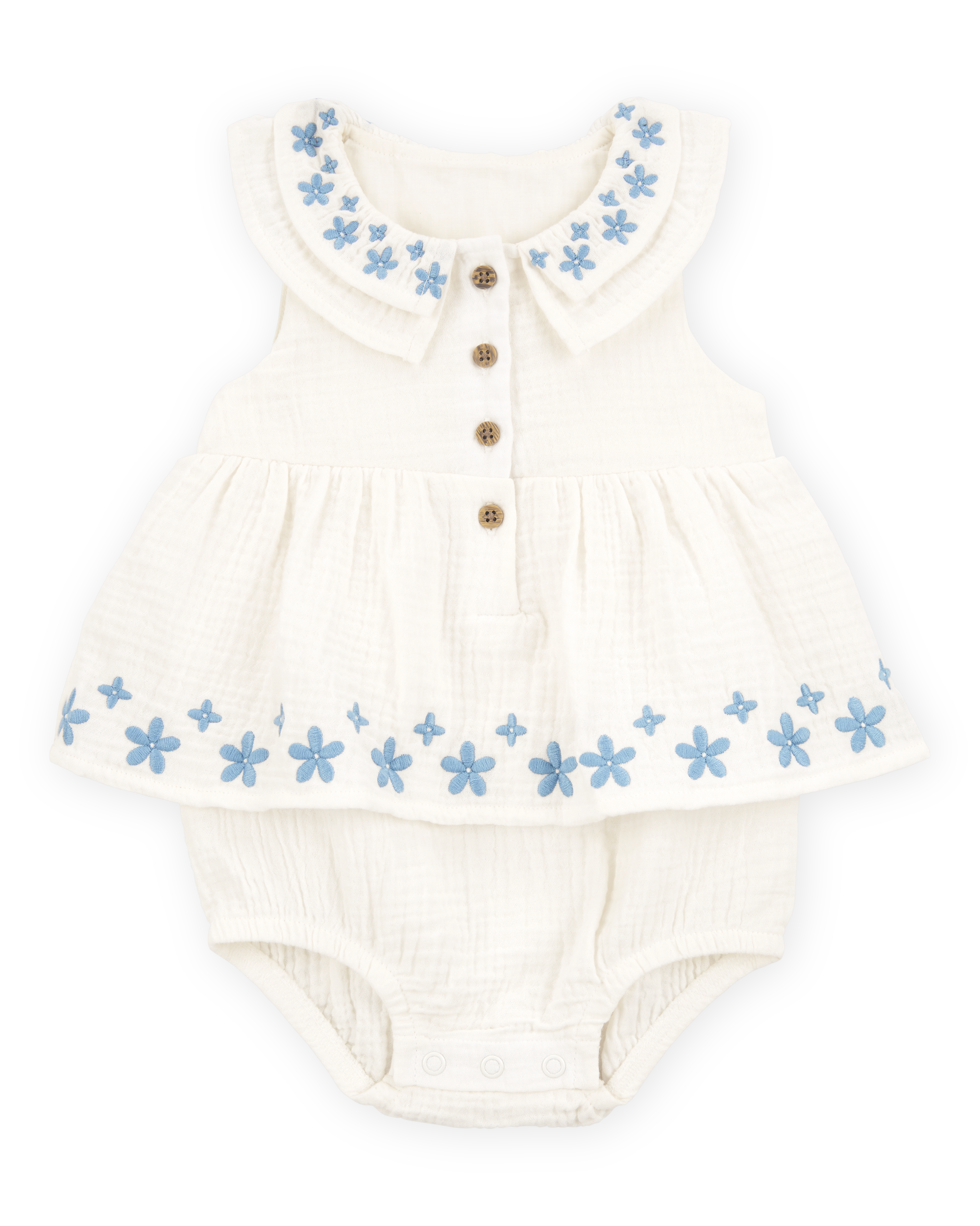 Baby Floral Embroidered Bodysuit Dress - Ivory