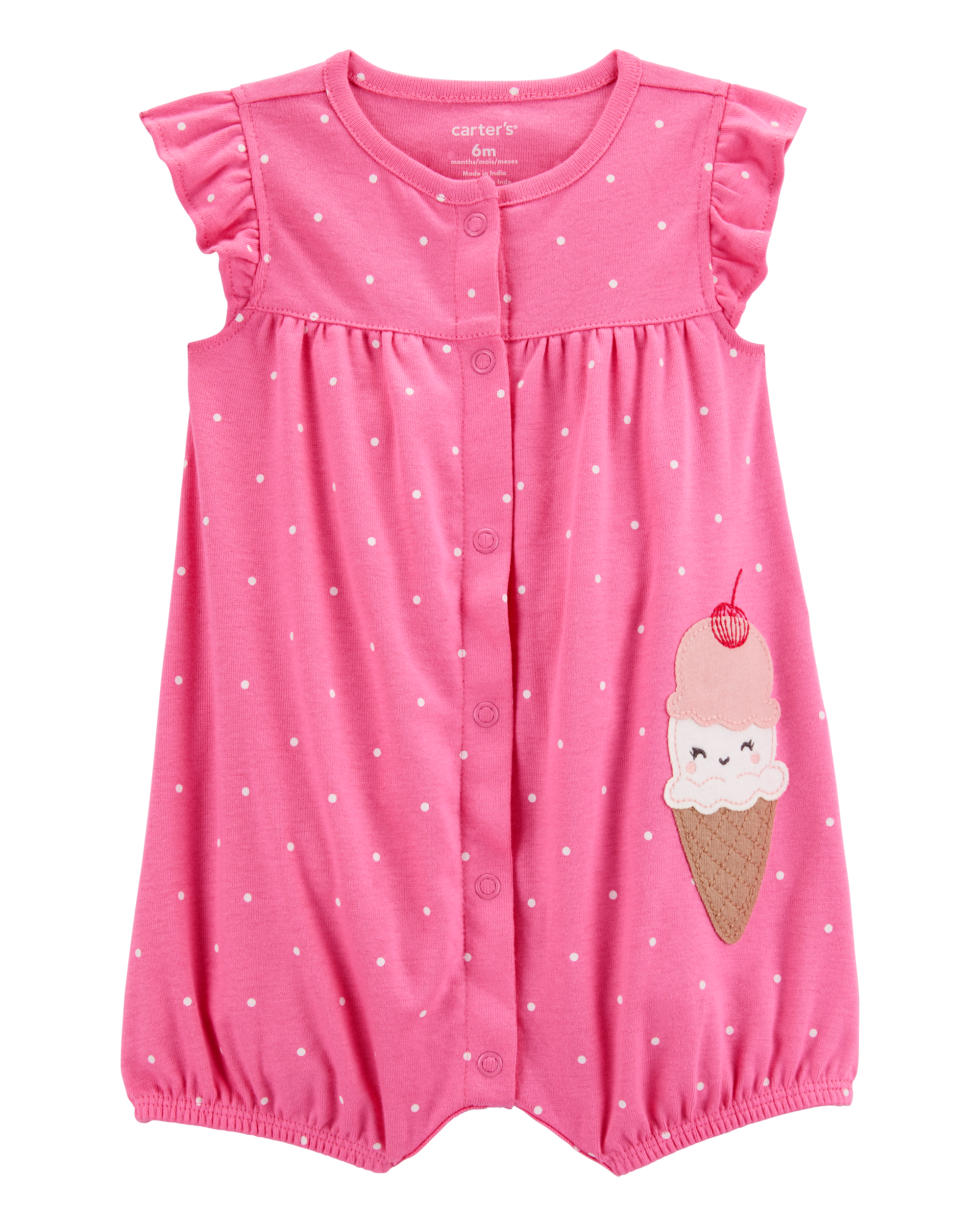 Baby Ice Cream Short-Sleeve Cotton Romper - Pink