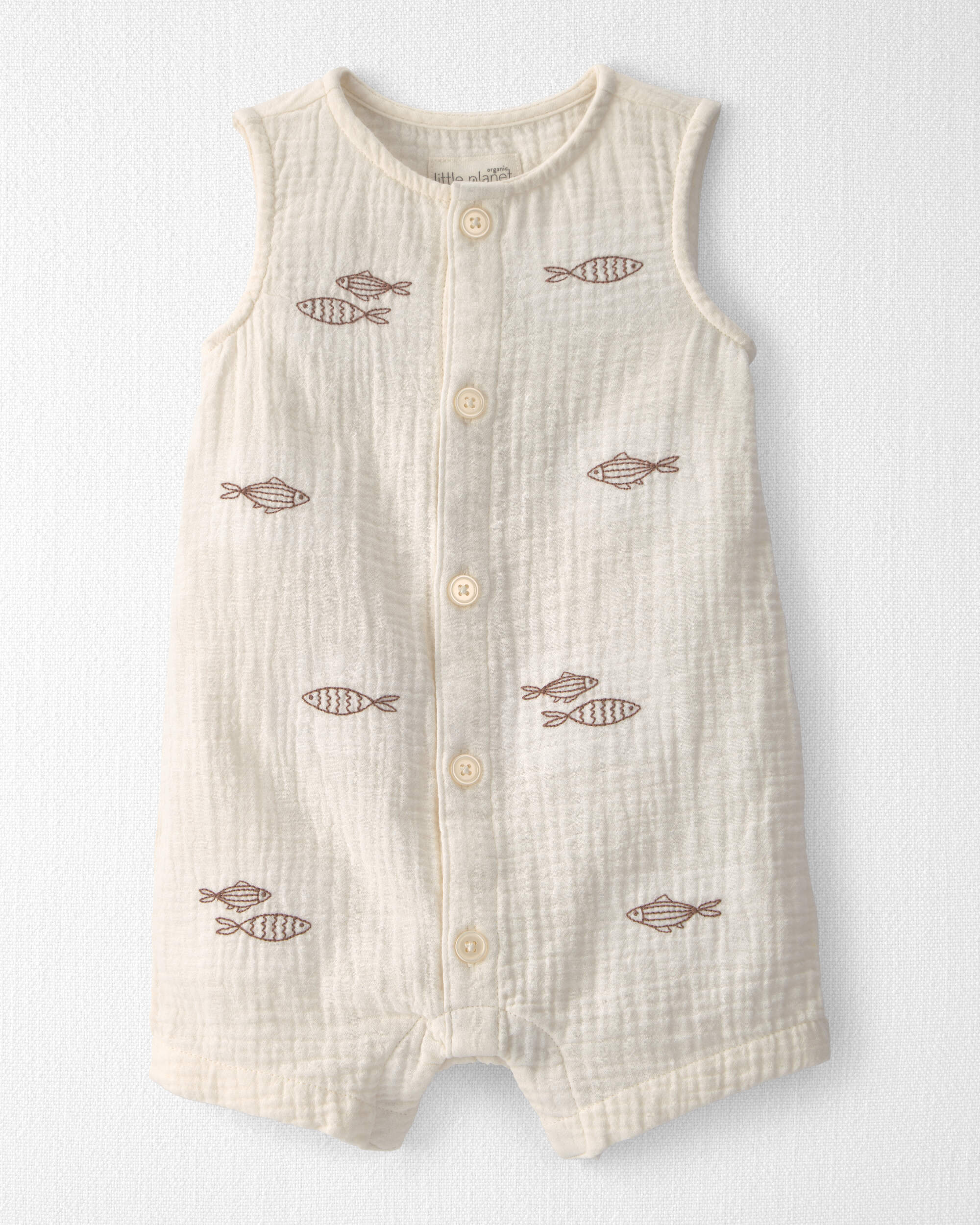 Baby Organic Cotton Gauze Embroidered Romper