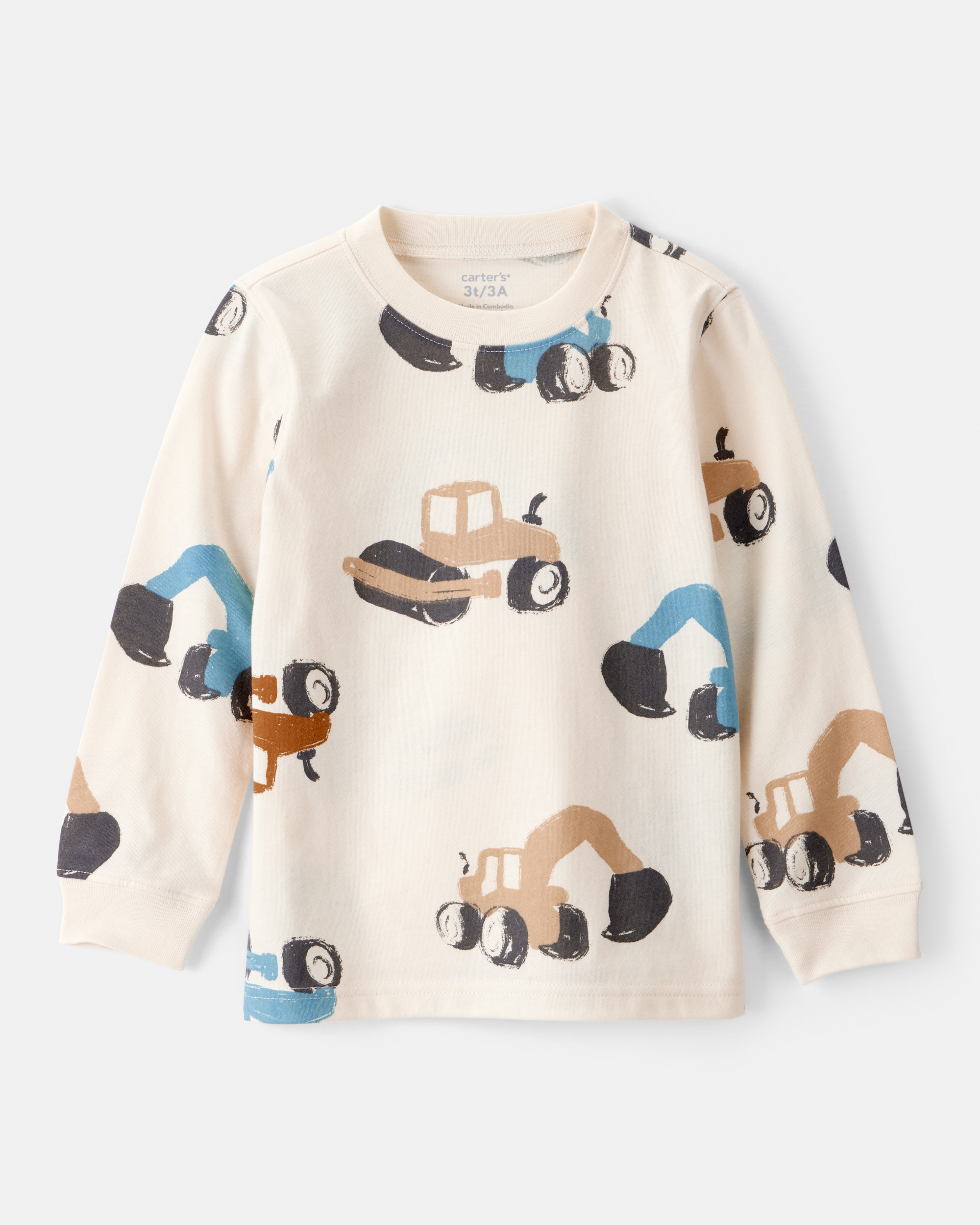 Toddler Boy Construction Print Long-Sleeve Top - White