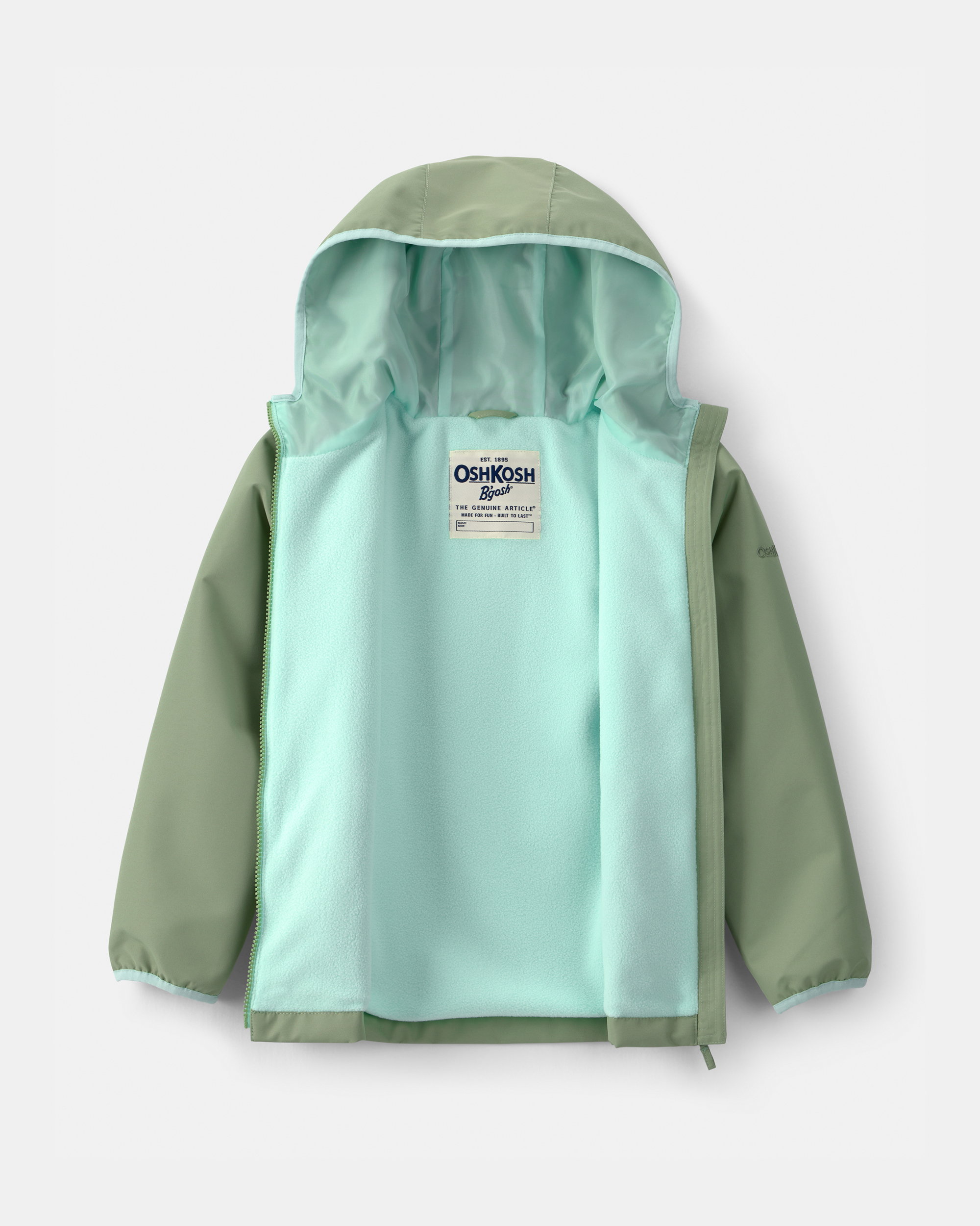 Girls Girl Solid Midweight Fleece Lined Jade Jacket- Green