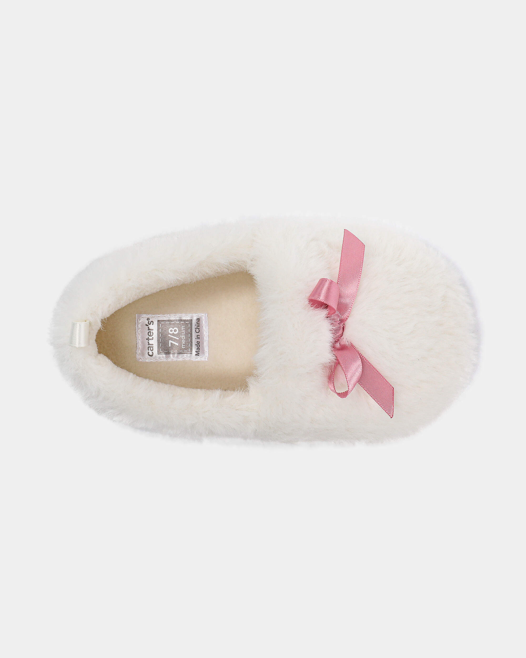 Girls Fuzzy Bow Slippers - Cream/Pink