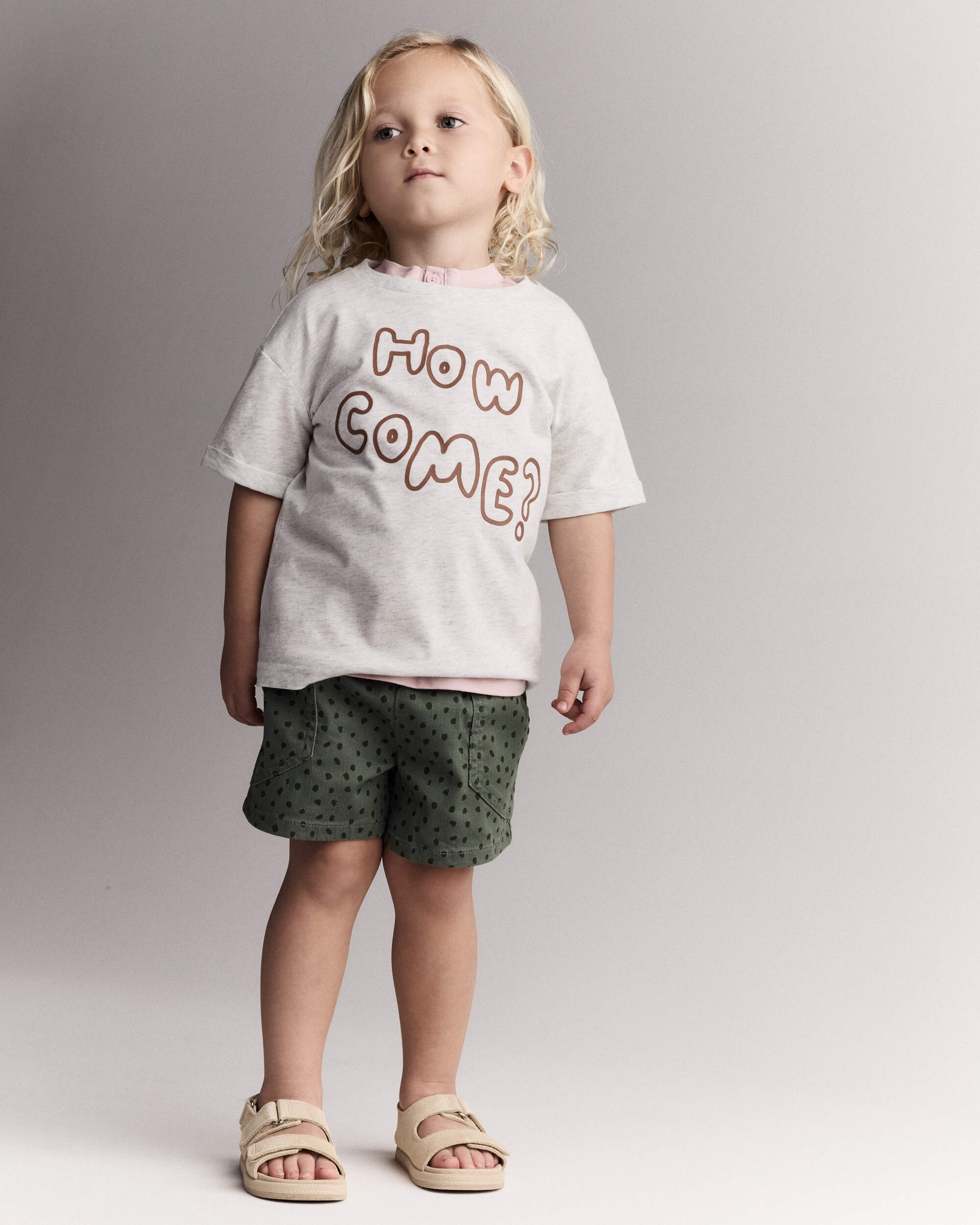 Toddler Standard Short with Pockets Dot Print- Olive