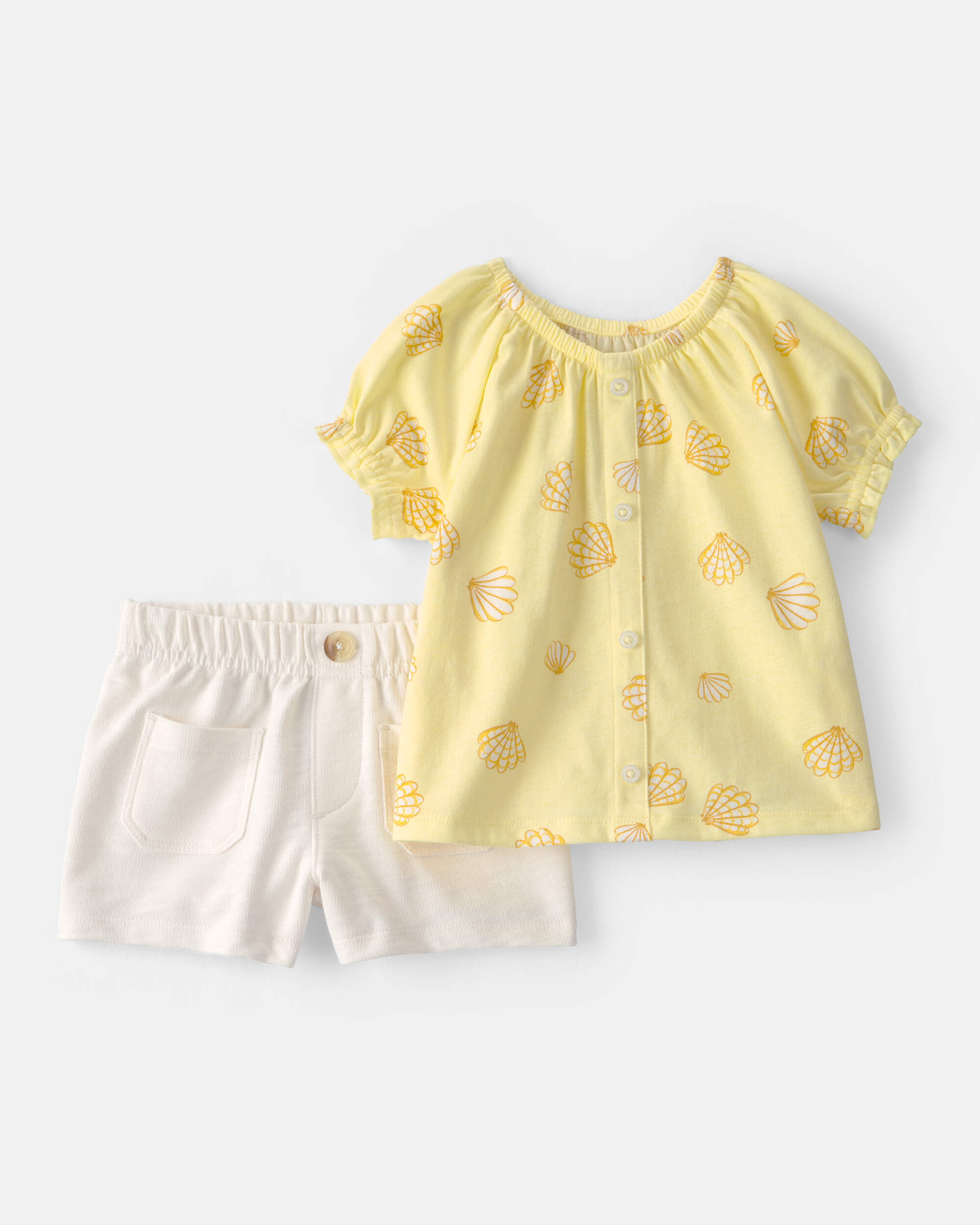 Baby Girl 2-Piece Shell Top & Short Set - Yellow/White