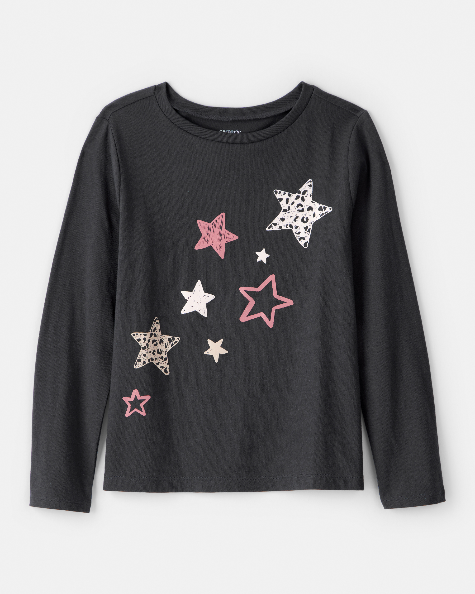 Girls Cheetah Stars Long-Sleeve Graphic Tee - Black