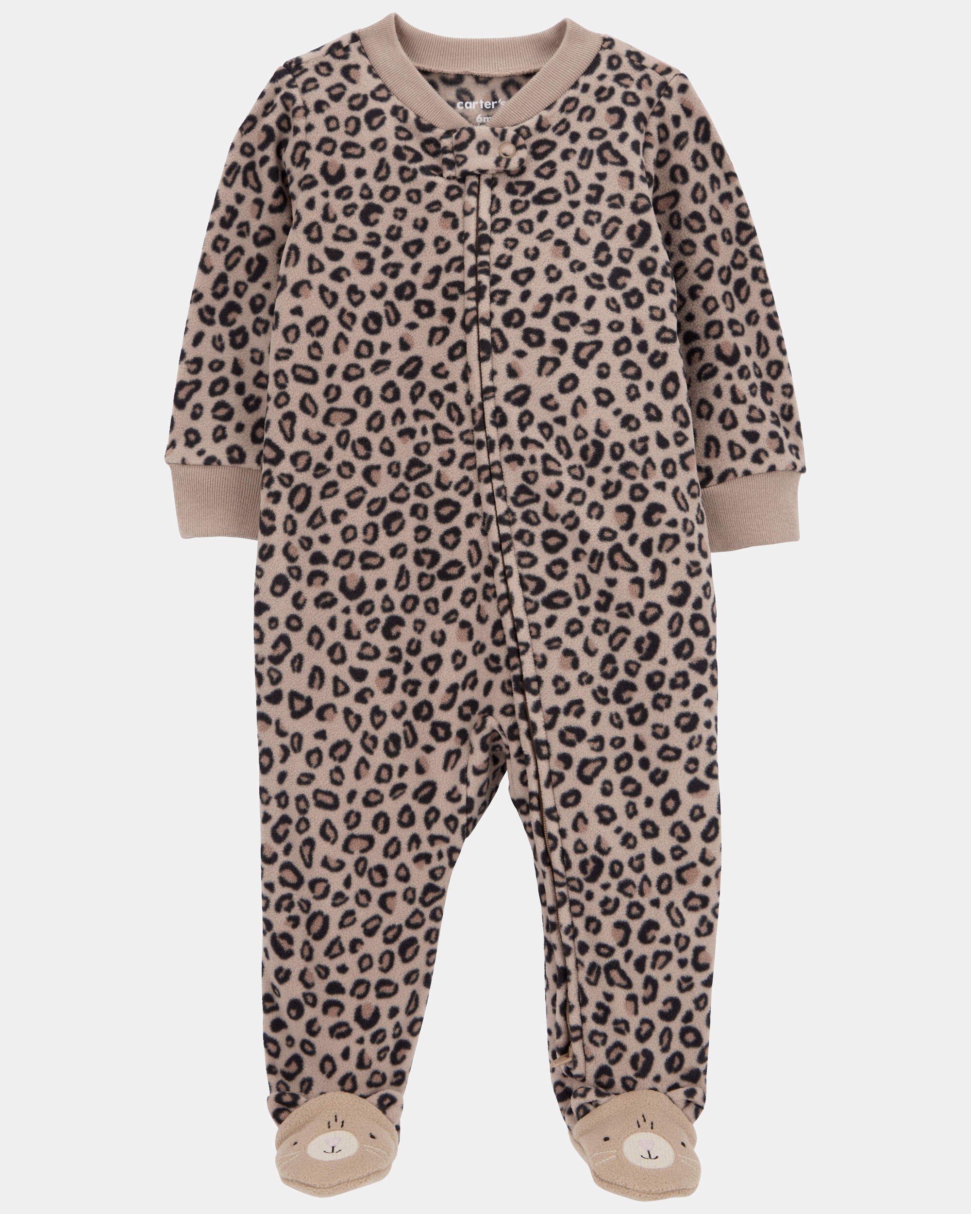Baby Girl Leopard Print Loose Fit Long-Sleeve 2-Way Zip Sleeper - Brown