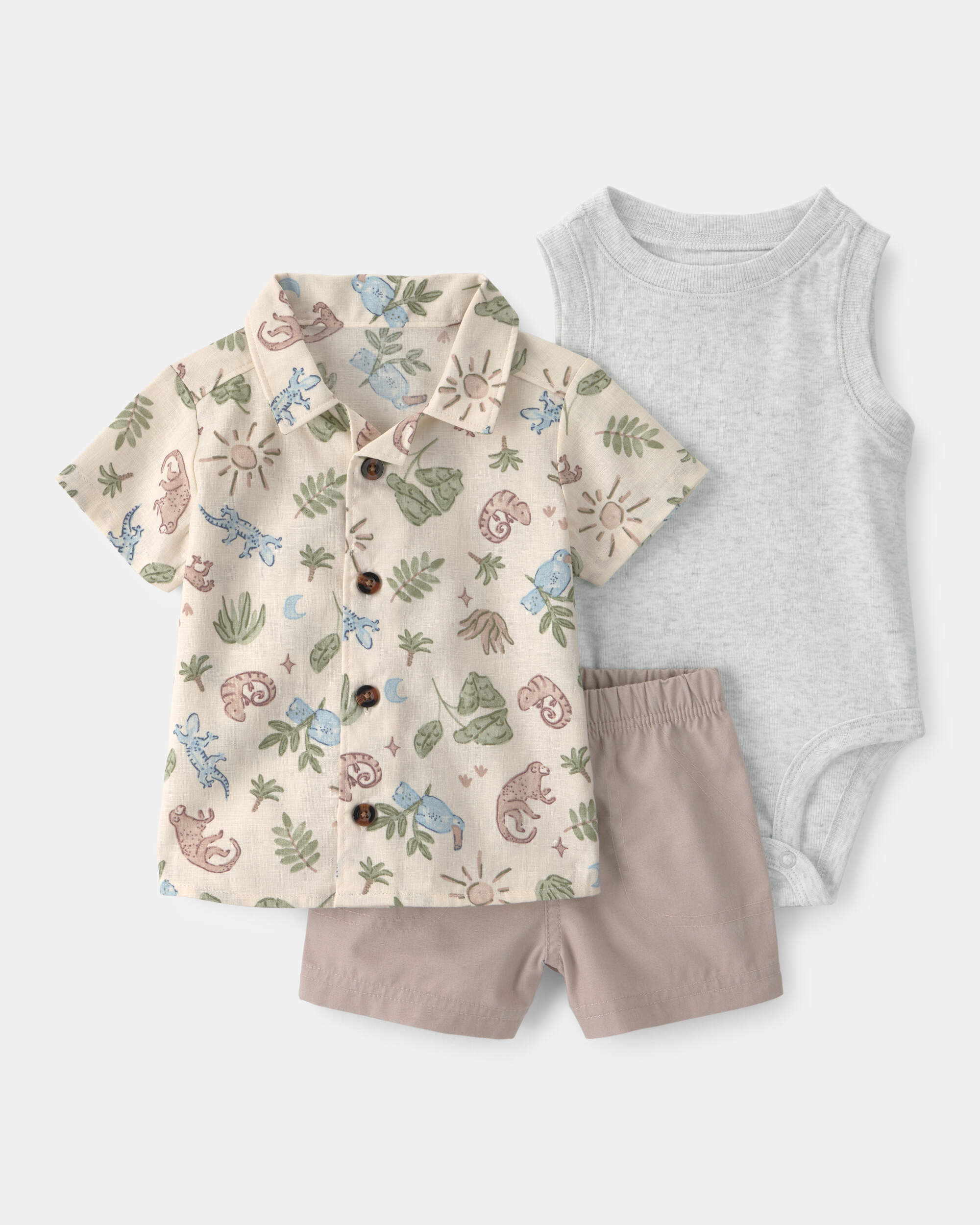 Baby Boy 3-Piece Desert Short-Sleeve Top & Short Set - Brown