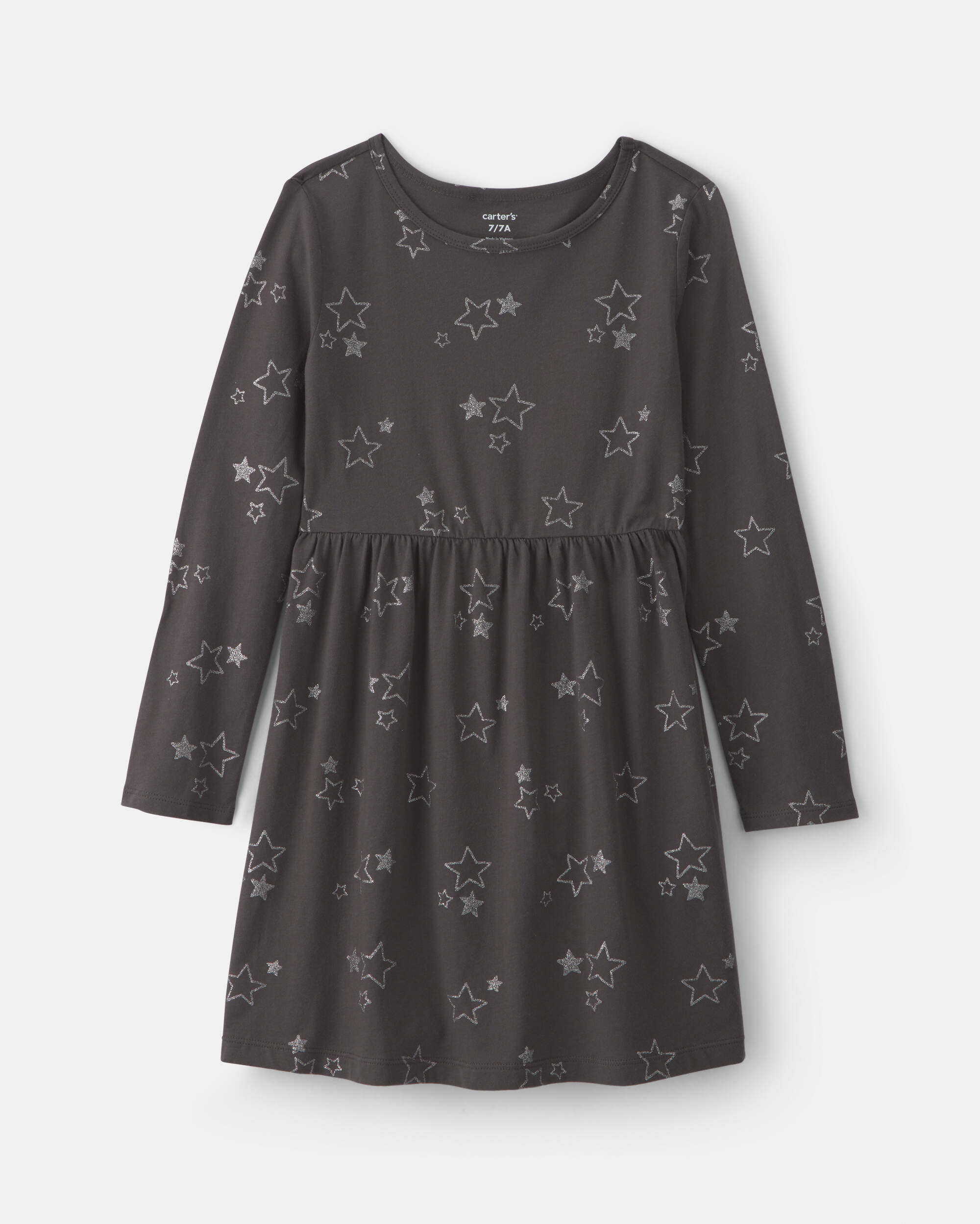 Girls Stars Long-Sleeve Dress - Grey