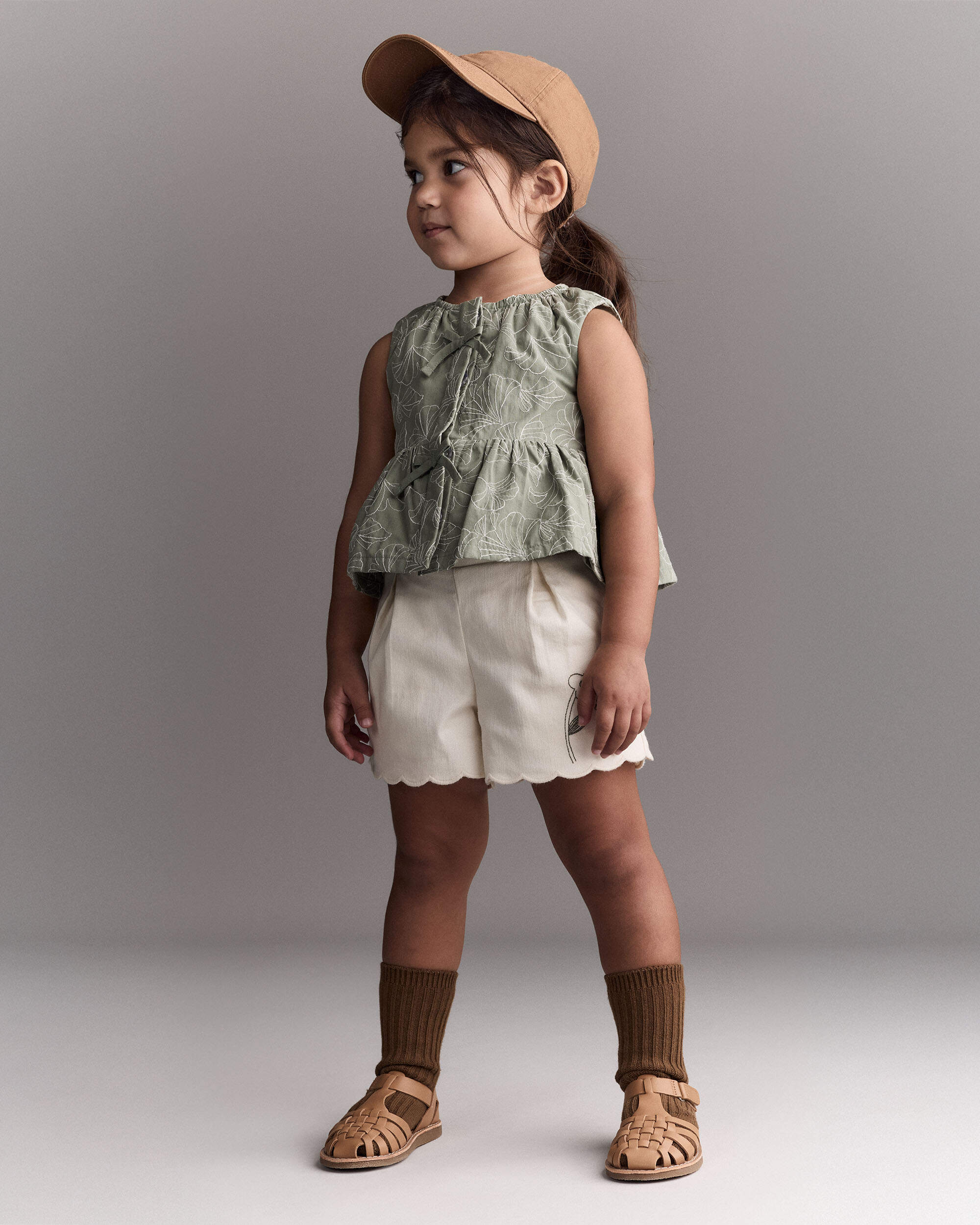 Toddler Girl Embroidered Peplum Top Floral Print - Green