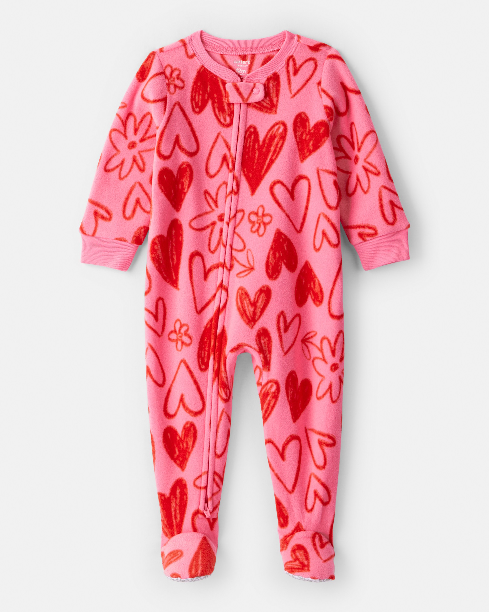 Toddler Girl Heart Long-Sleeve Loose Fit 1-Piece Pyjamas - Pink/Red