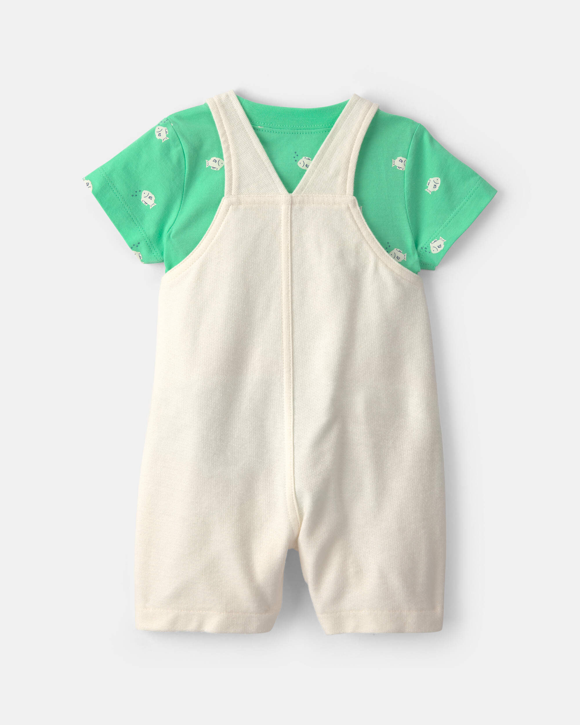 Baby 2-Piece Fish Short-Sleeve Overall Set - Green/Ivory