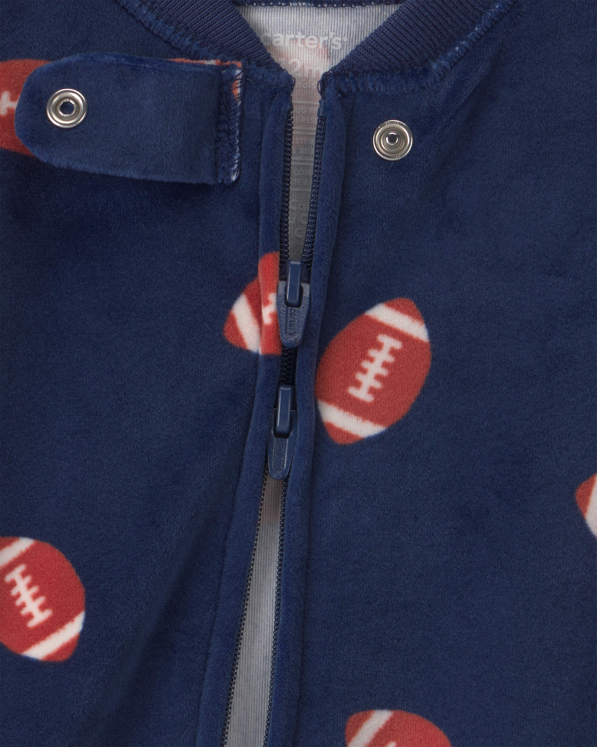 Baby Boy 1-Piece Football 2-Way Zip DreamPlush Snug Fit Footed Pyjama - Navy Blue