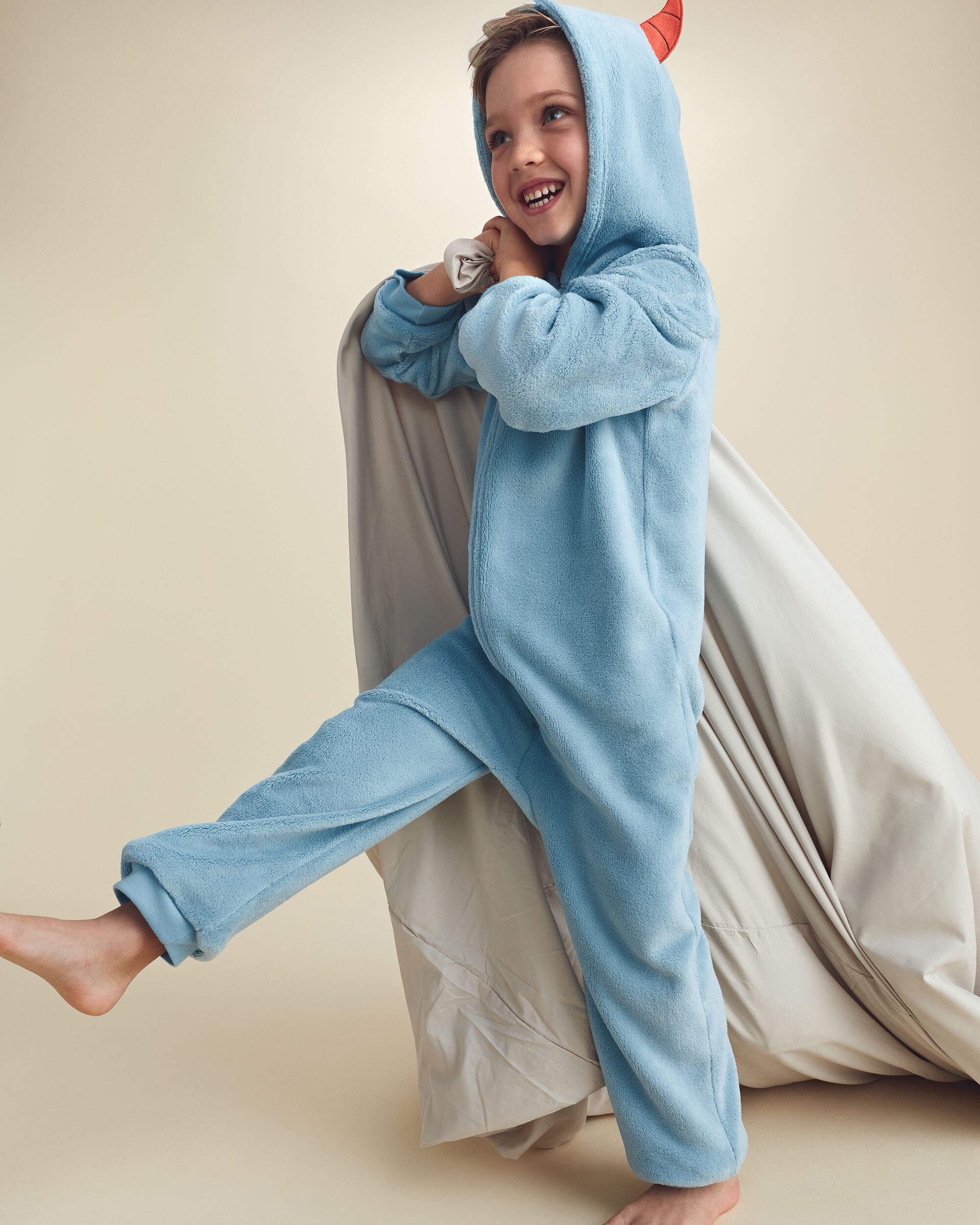 Boys 1-Piece Monster Halloween Fleece Pyjama Costume - Blue
