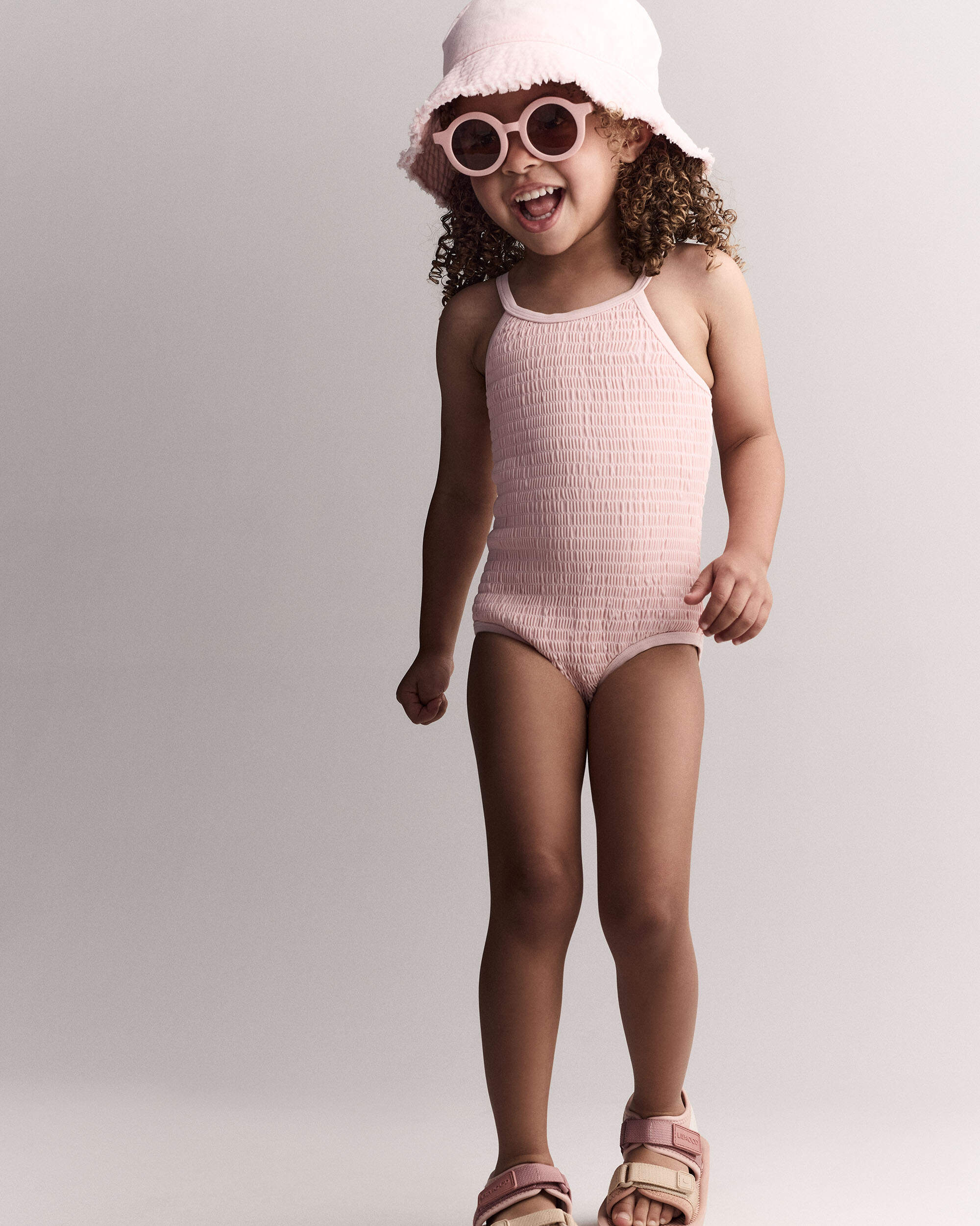 Toddler Girl Smocked One-Piece Swimsuit - Light Pink