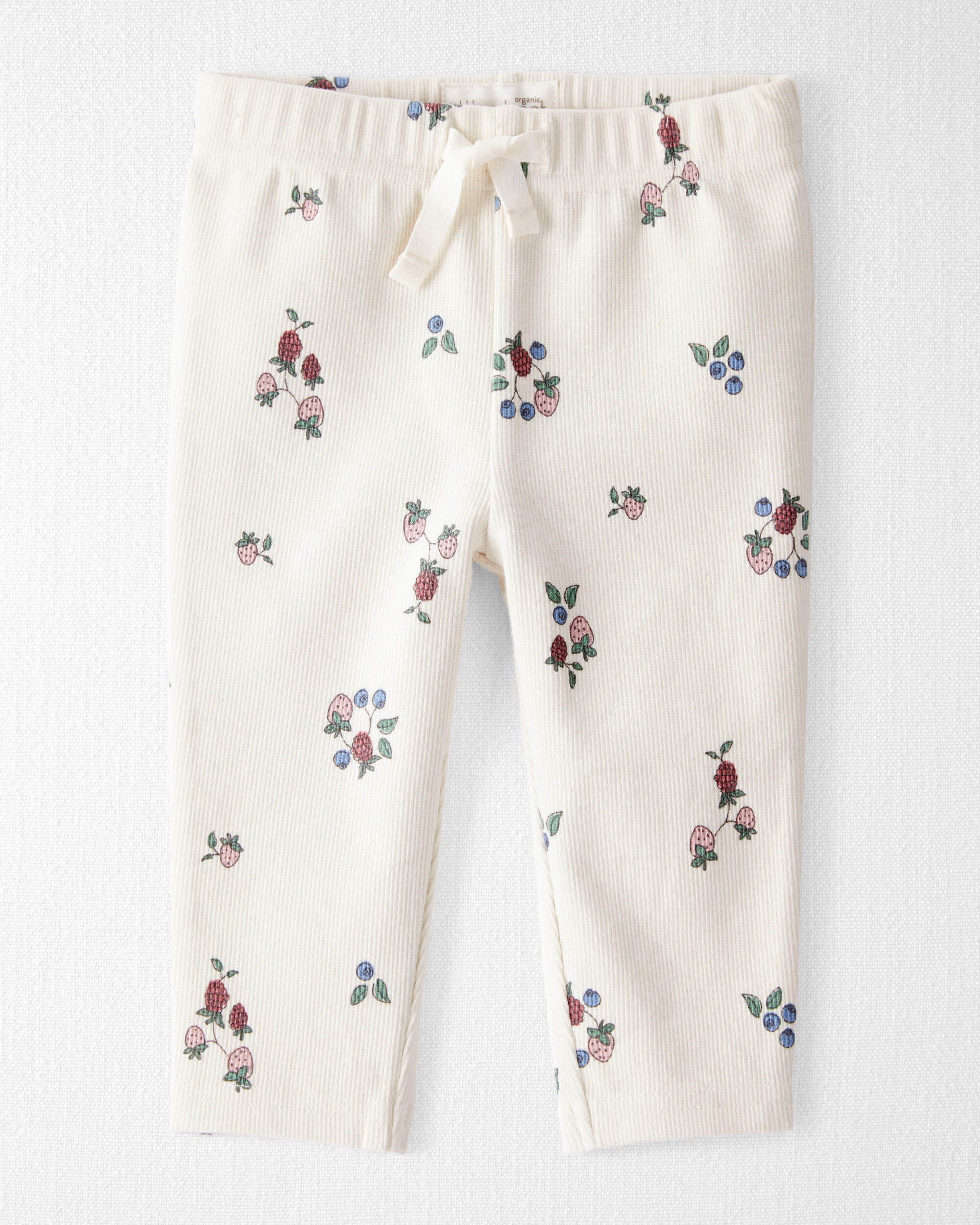 Baby Girl Organic Cotton Ribbed Knit Pants Berry Blossom Print