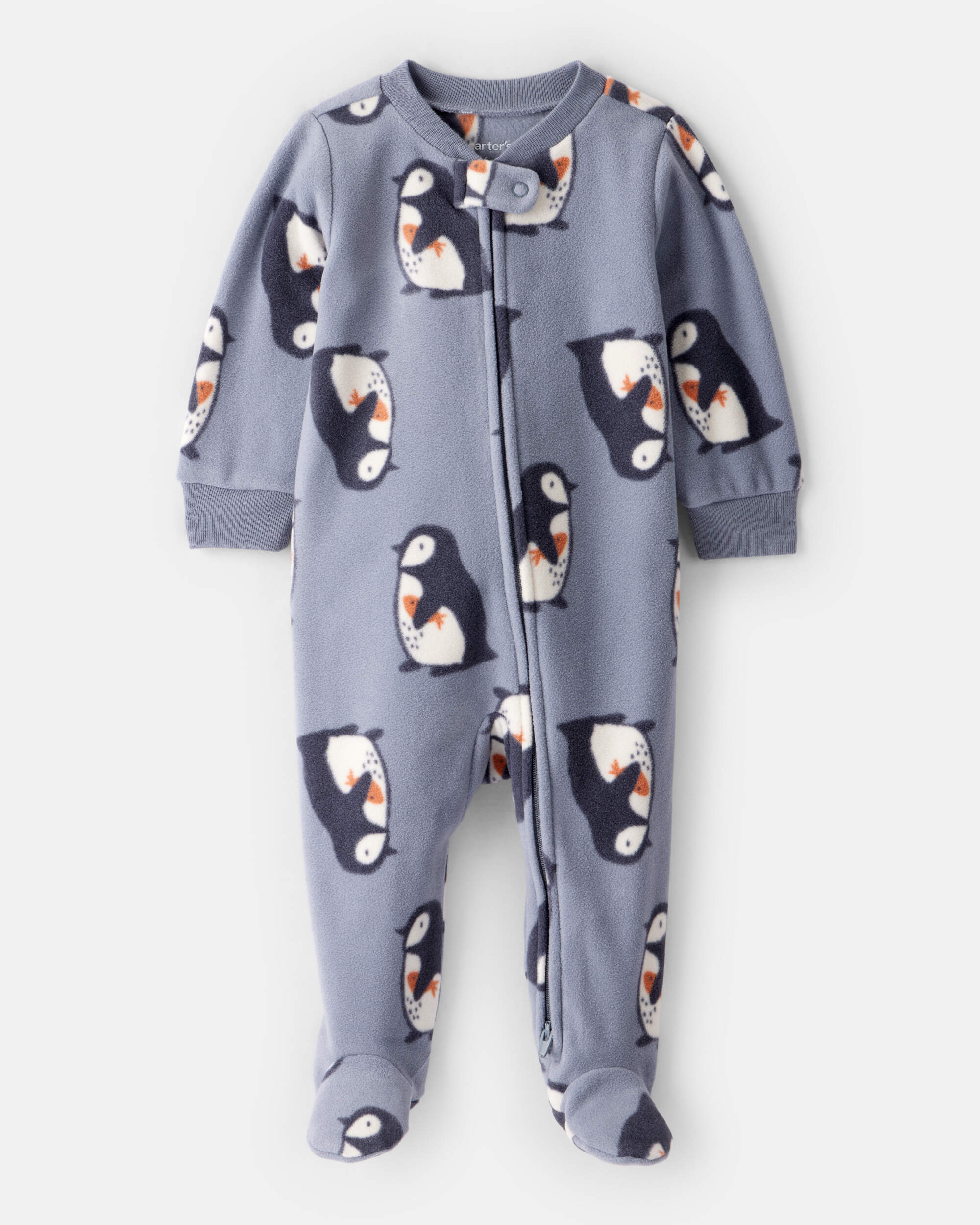 Baby Boy Penguin DreamPlush Snug Fit 2-Way Zip Sleeper - Grey