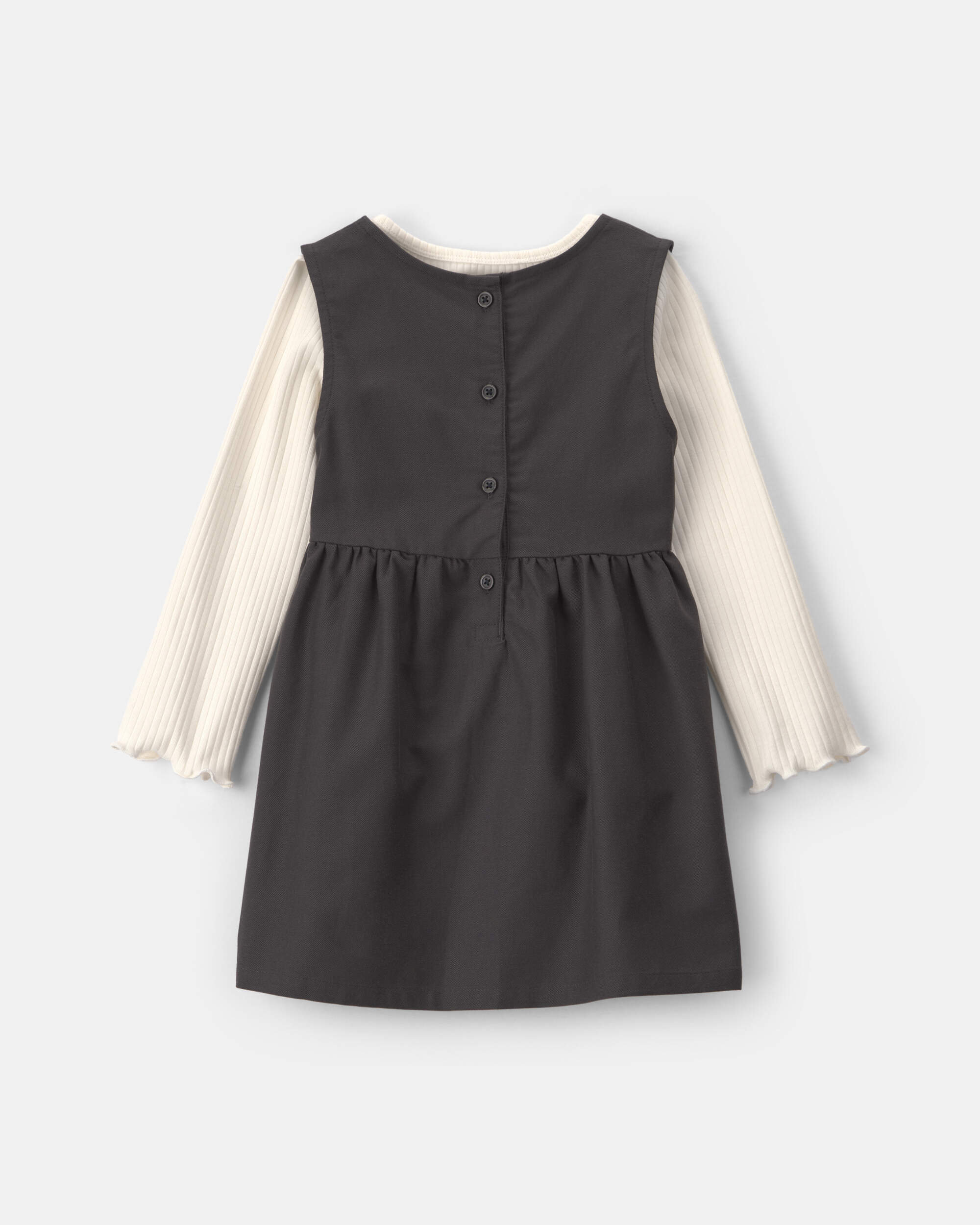 Toddler Girl 2-Piece Bow Twill Long-Sleeve Dress Set - Black/Cream