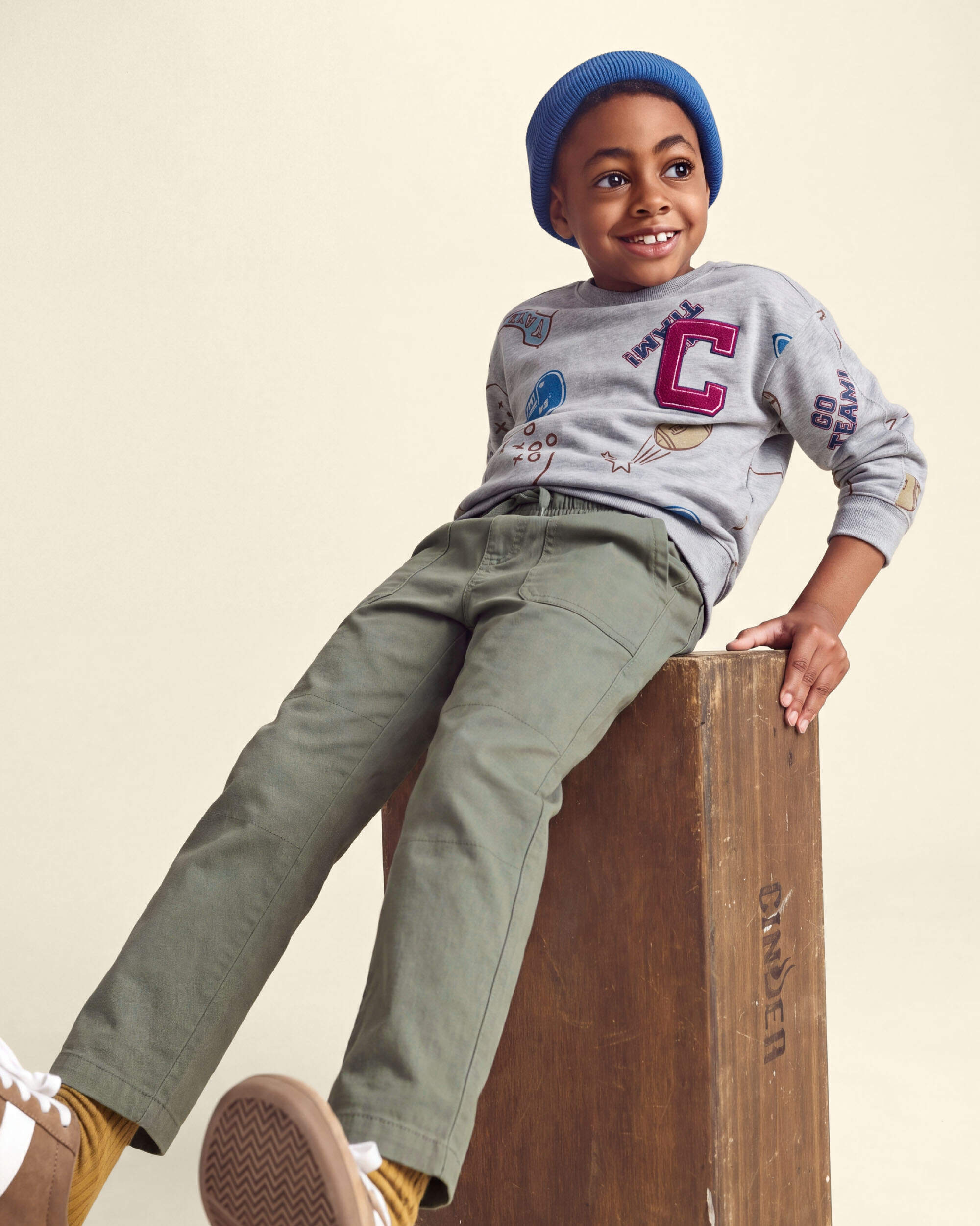 Boys 'Captain' Athlete Pullover Sweatshirt - Grey