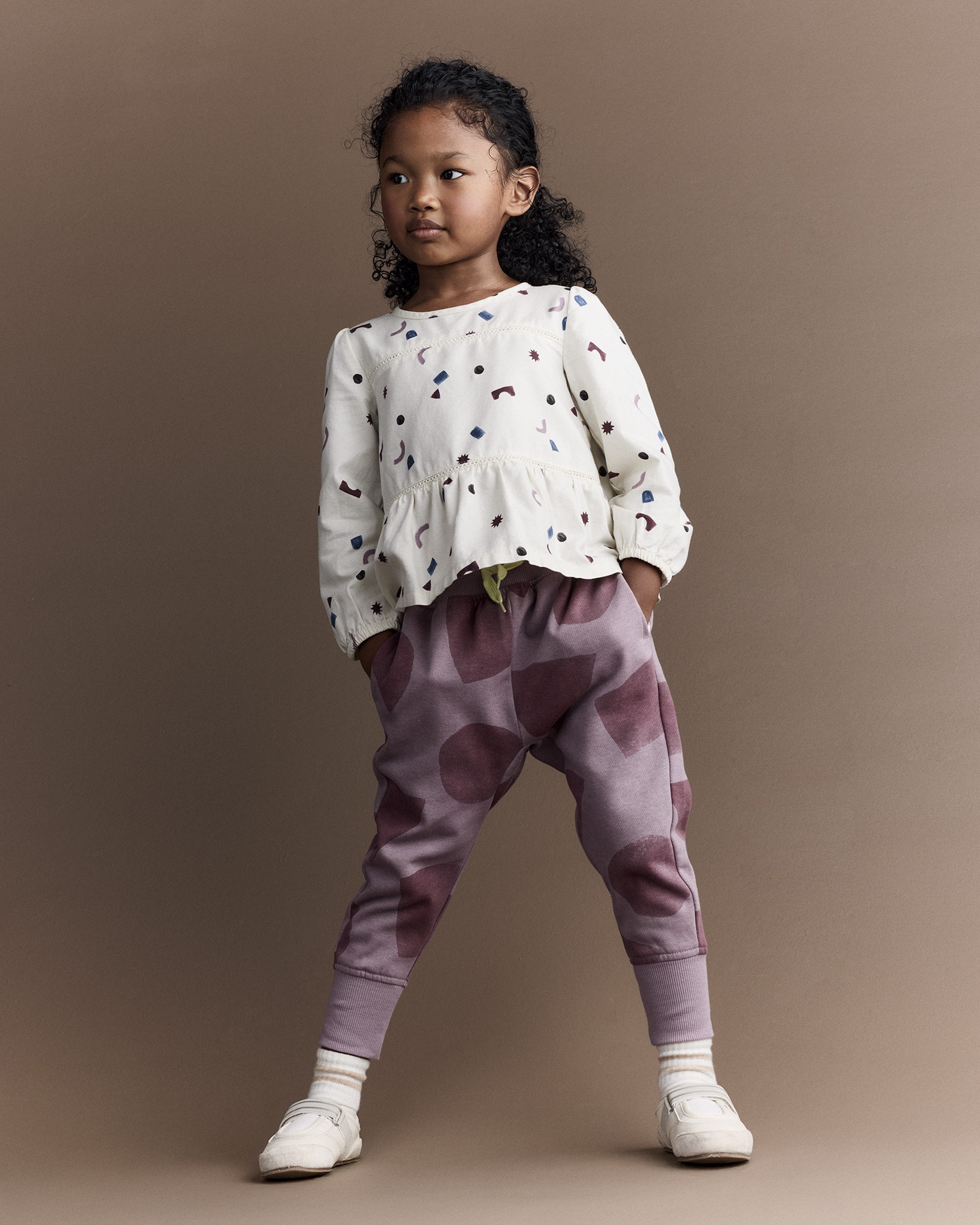 Toddler Girl Peplum Long-Sleeve Top with Shapes - Ivory
