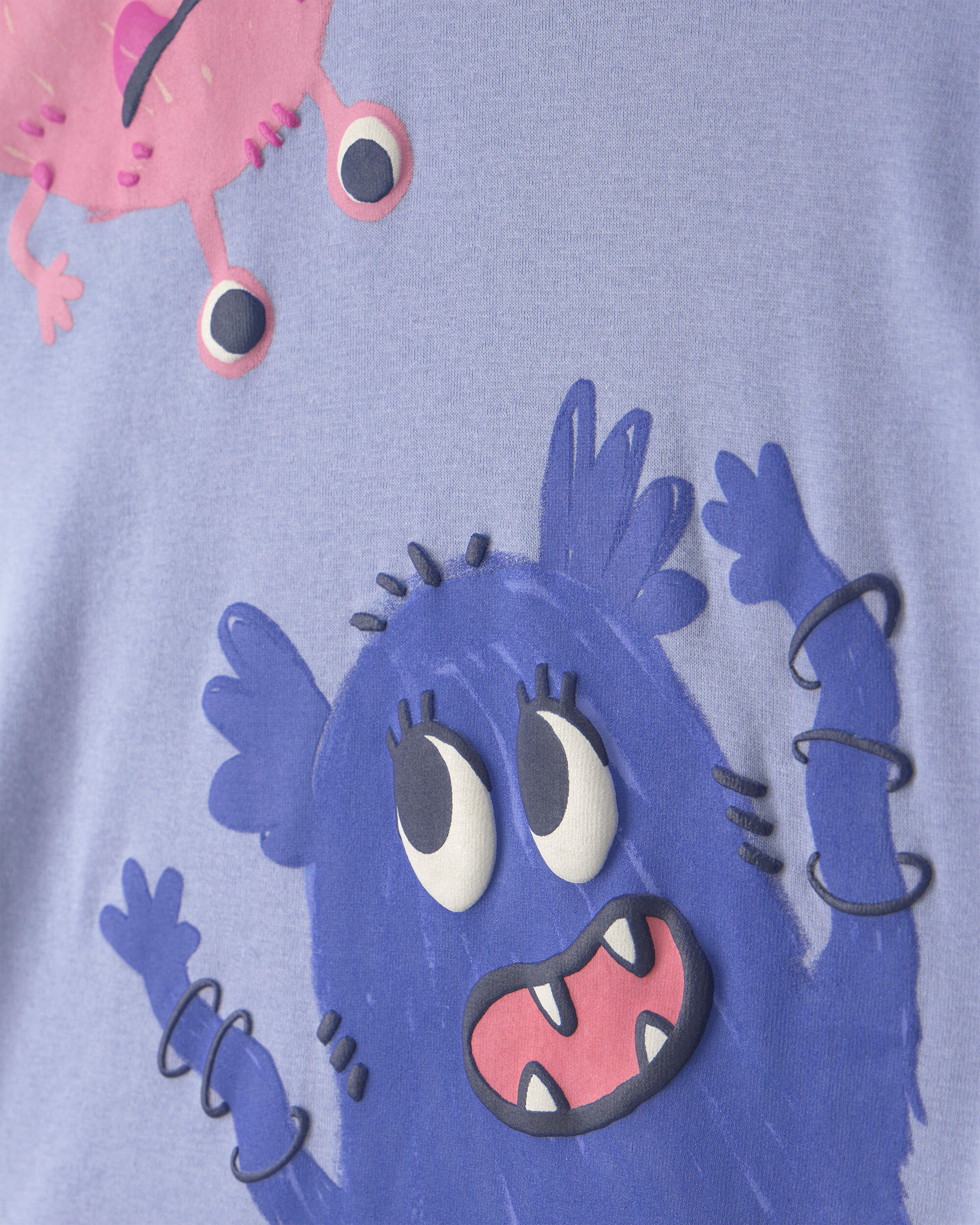 Girls 4-Piece Monster 100% Cotton Snug Fit Pyjama Set - Blue/Cream