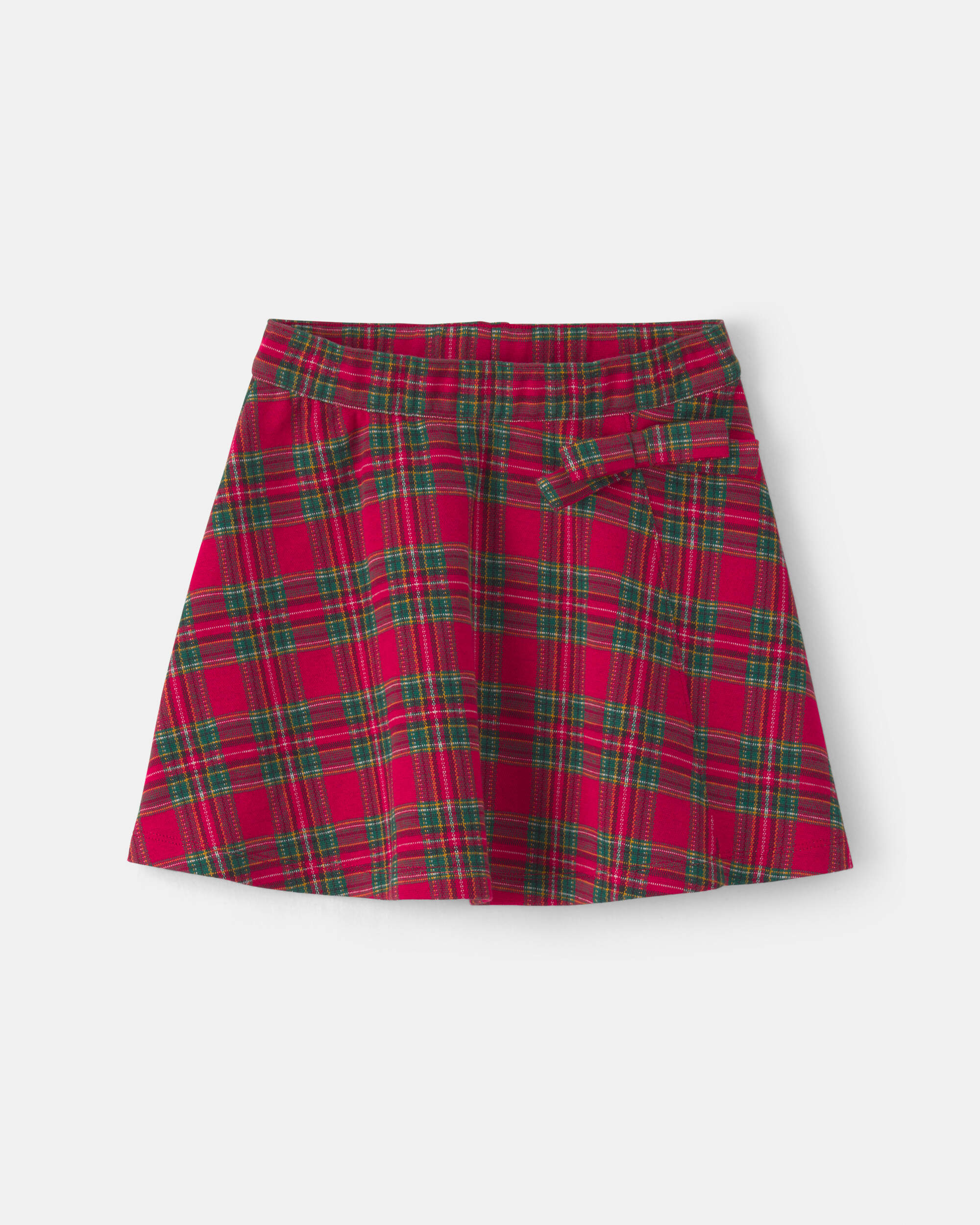 Girls Bow Plaid Skort - Red