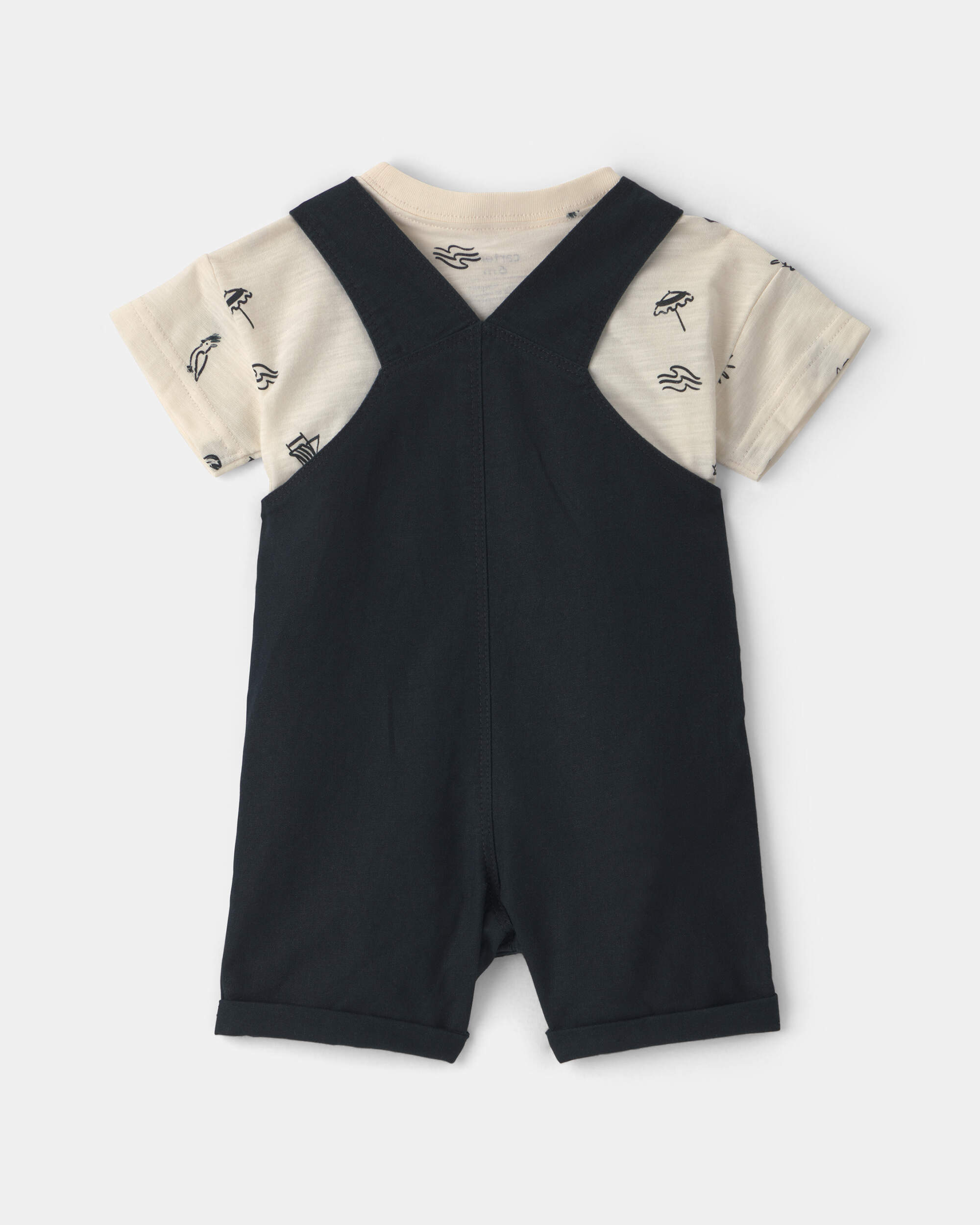 Baby Boy 2-Piece Beach Romper Set - Black/Ivory
