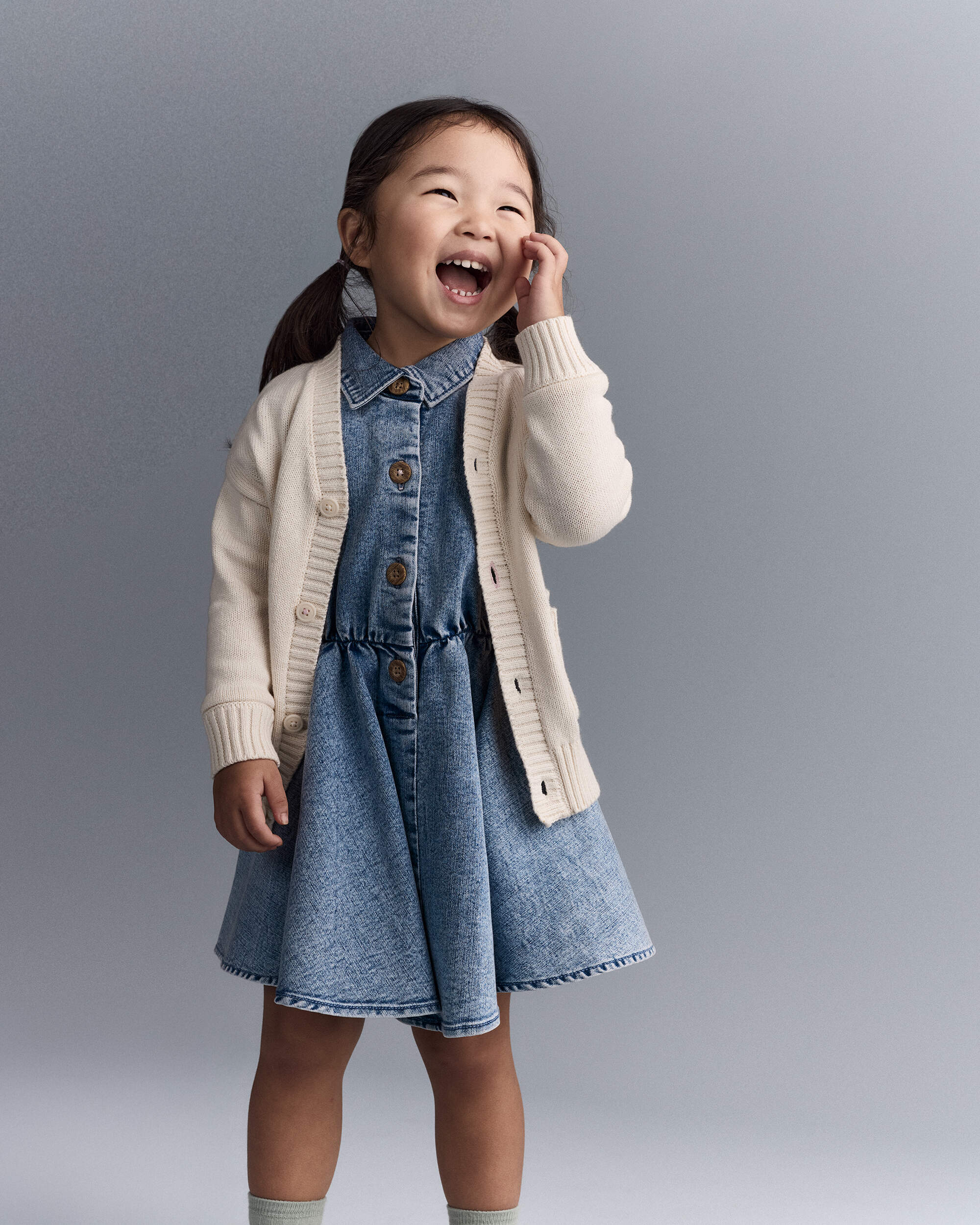 Toddler Cardigan with Avenue Pockets Character Print- Cream