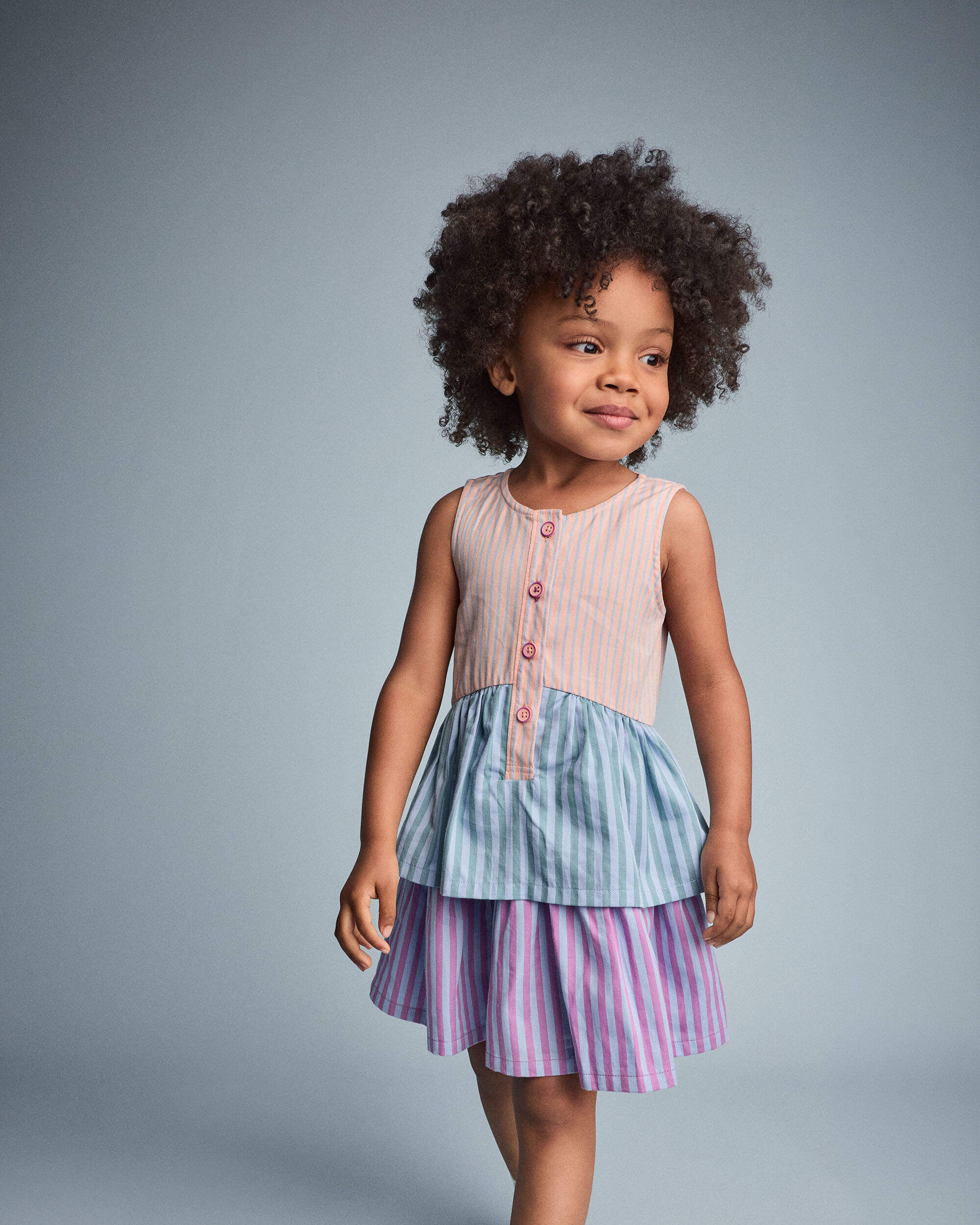 Toddler Girl Tiered Drop-Waist Dress Stripes - Blue/Purple