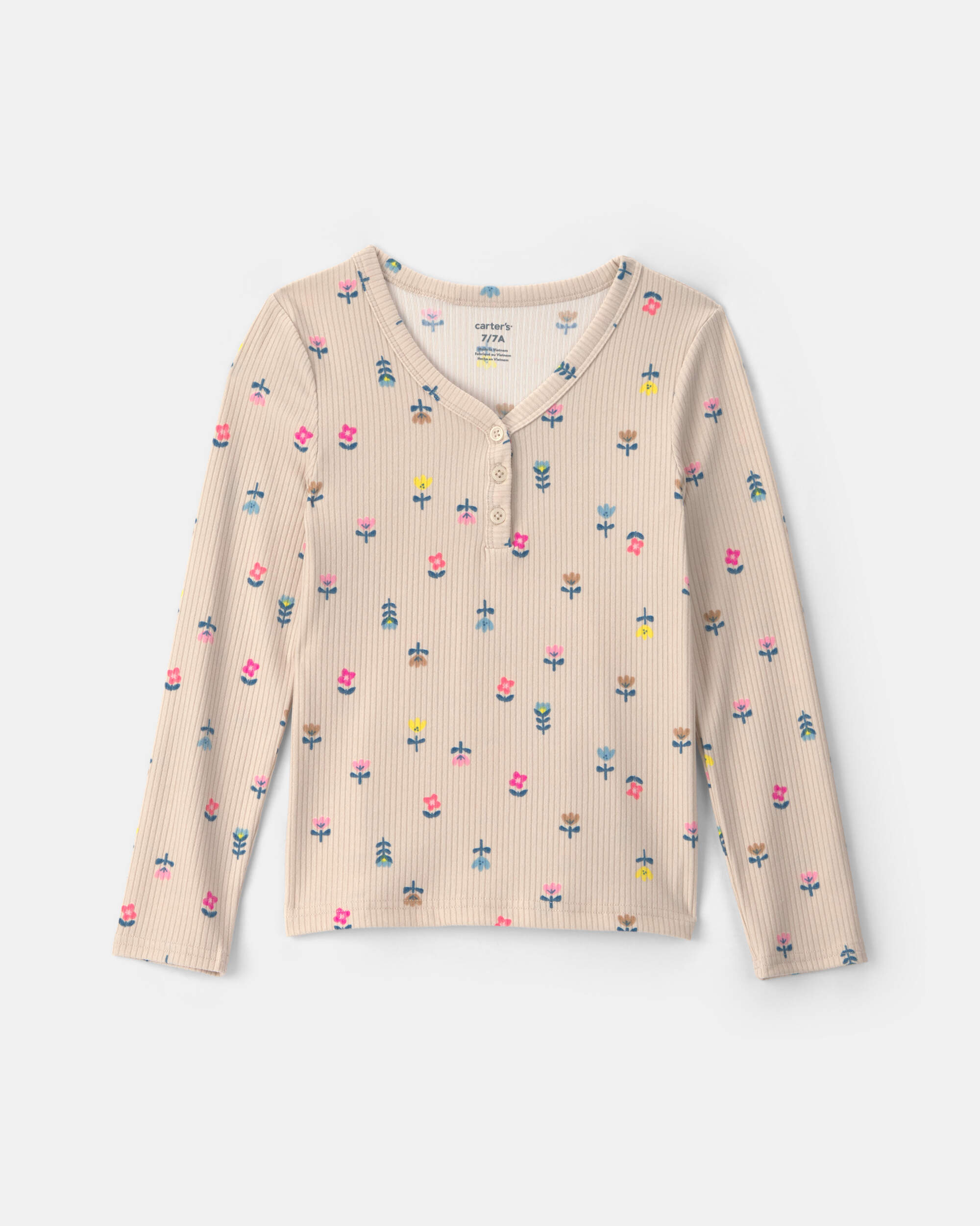 Girls Floral Long-Sleeve Top - Grey