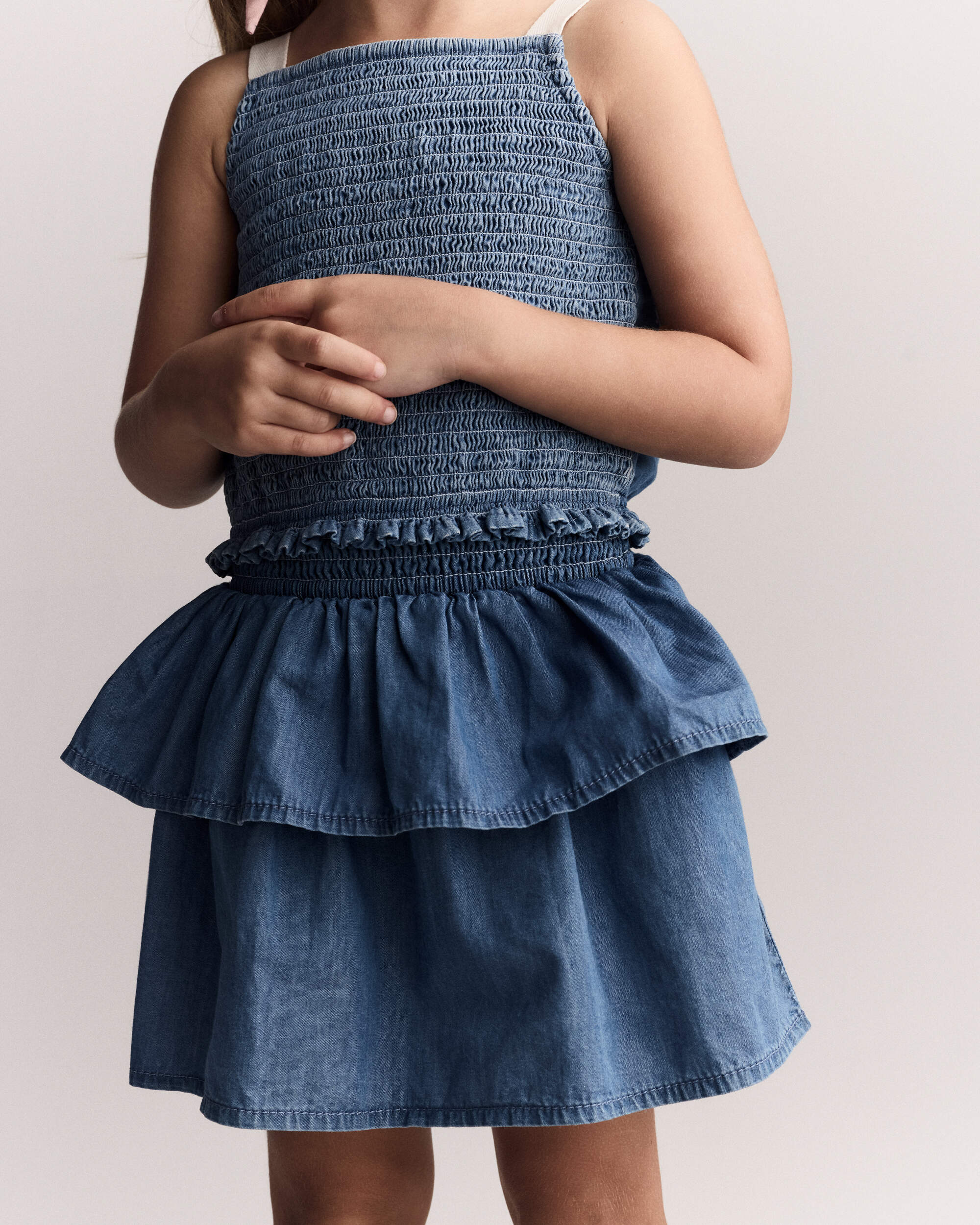 Toddler Girl Smocked Tiered Skirt Chambray