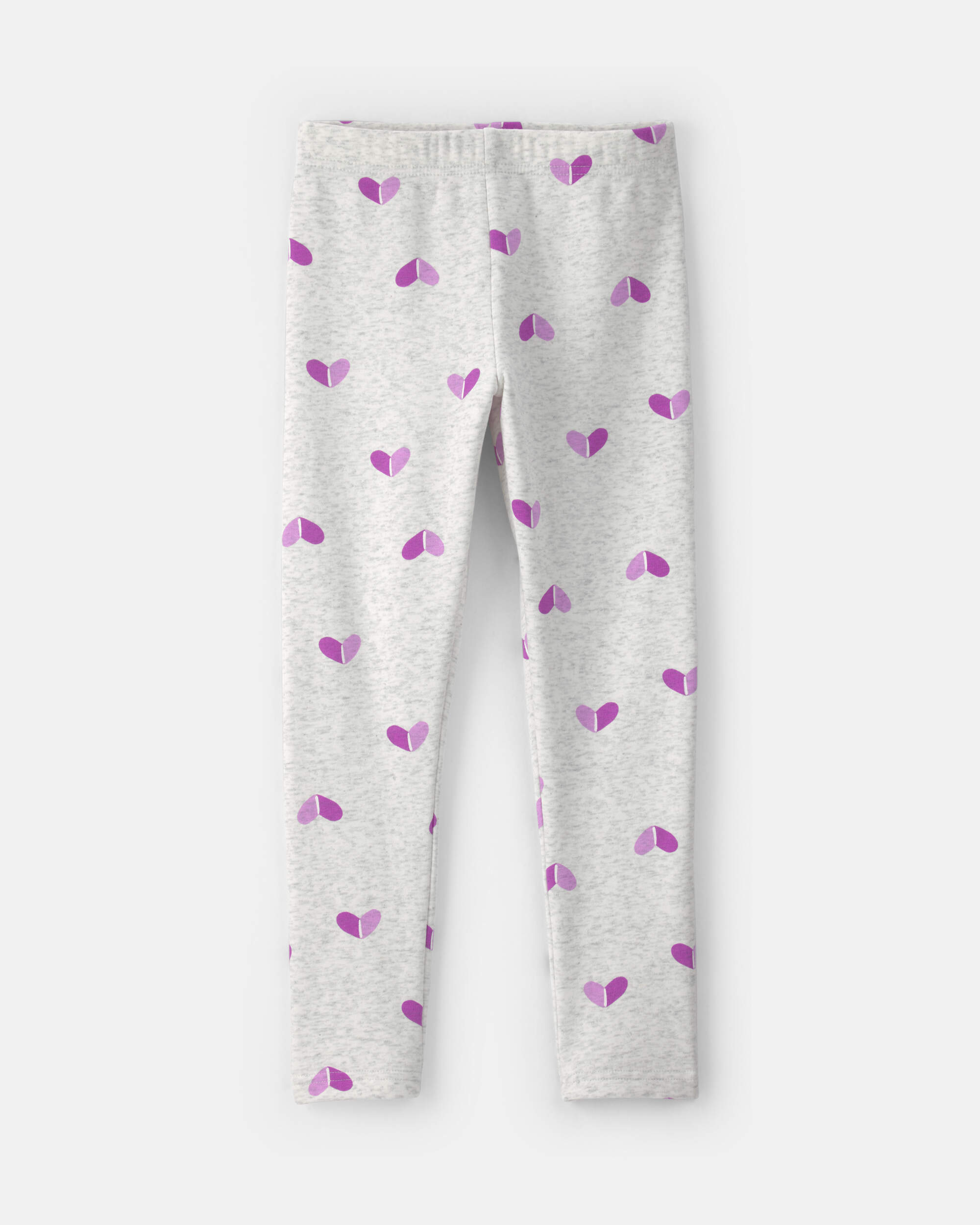 Girls Heart Fleece Pull-On Stretch Leggings - Grey/Purple