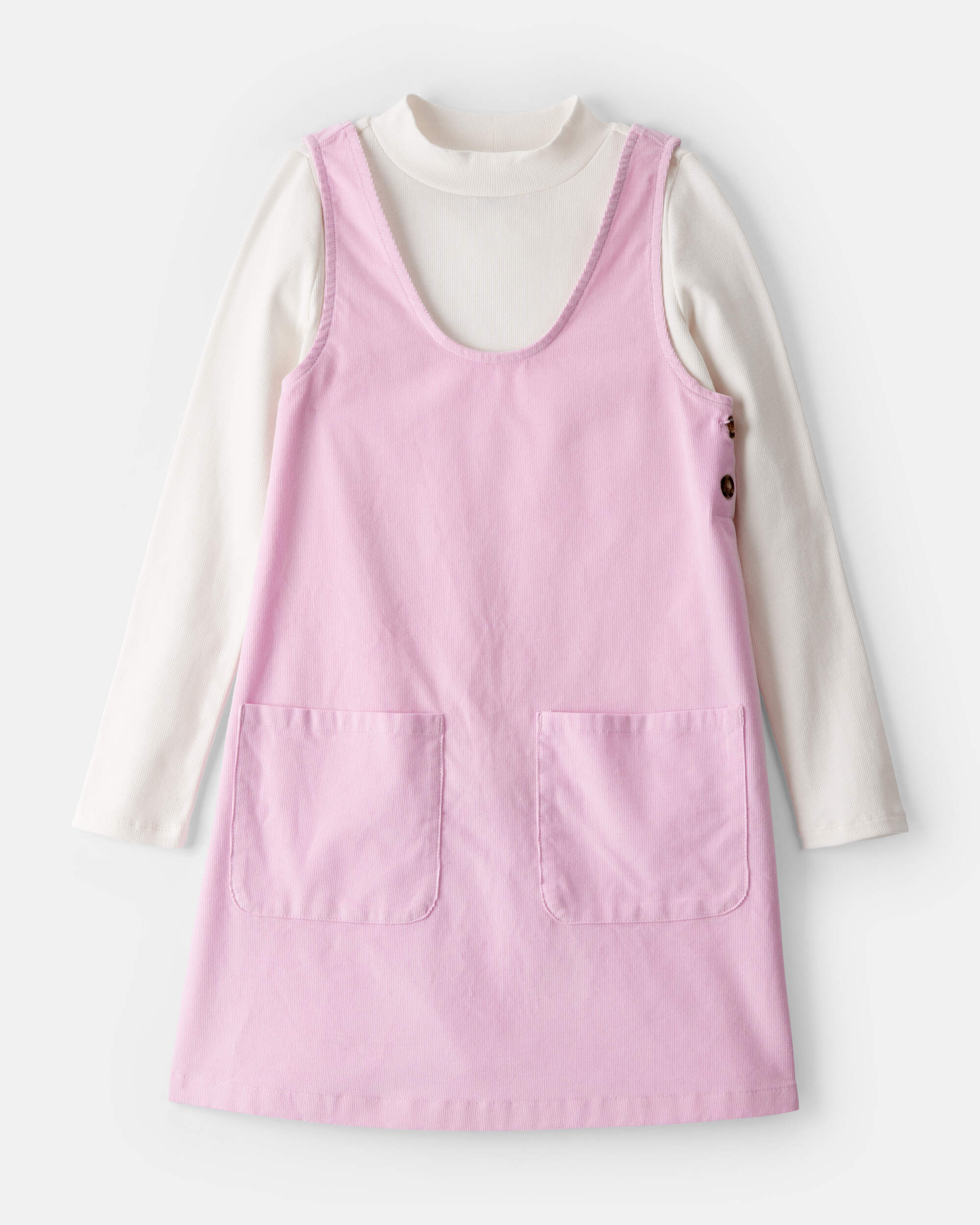 Girls Corduroy Dress Set - Pink/Ivory