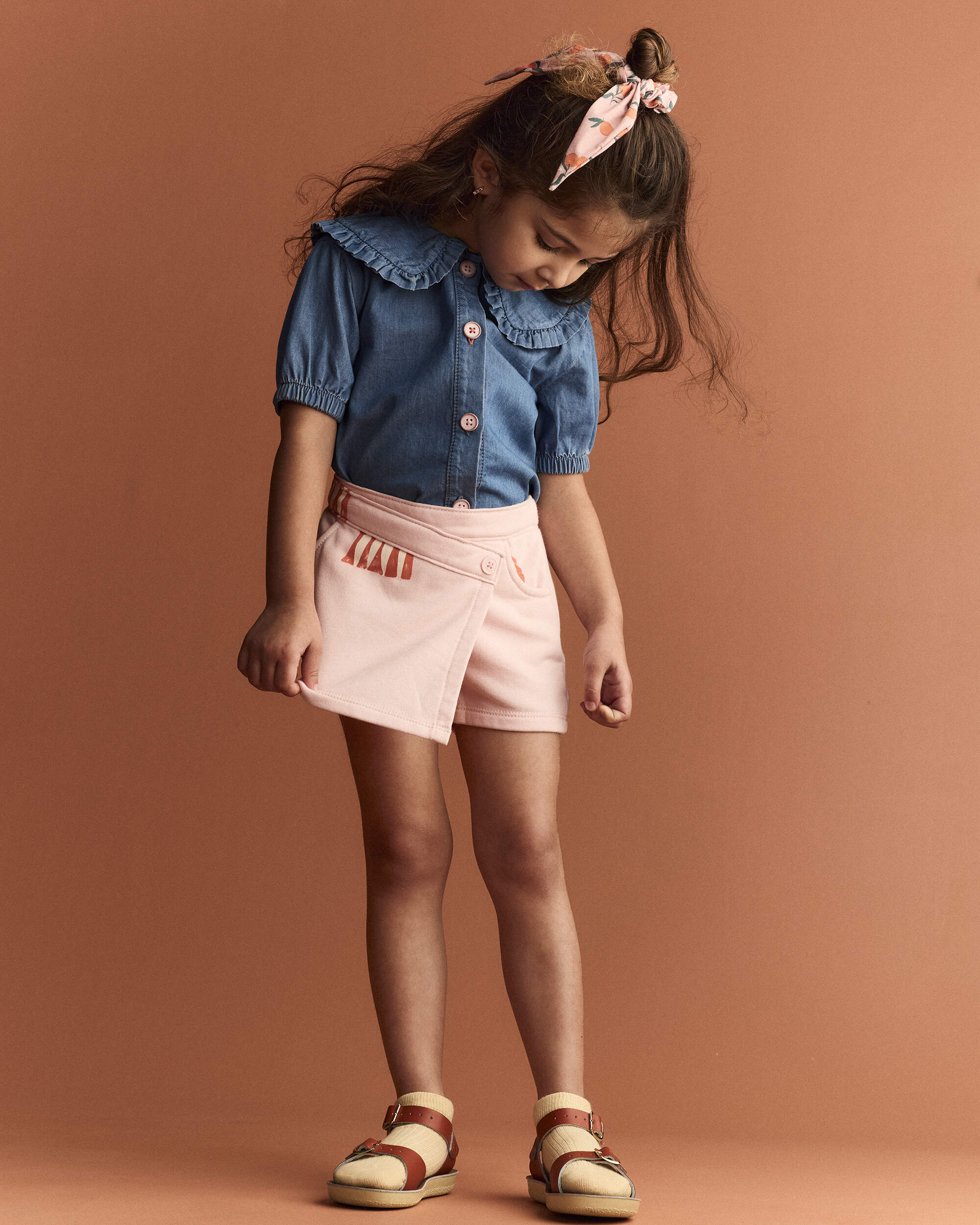 Toddler Girl Peter Pan Collar Top Chambray