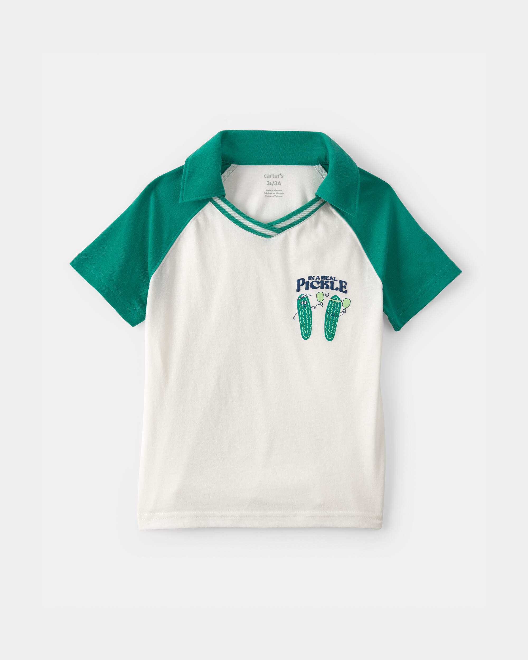 Toddler Boy Pickleball Polo Shirt - Green/Ivory